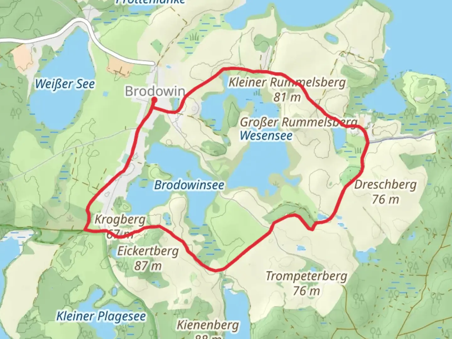 An image depicting the trail Rundweg Brodowin and Roter Strich and its surrounding area.
