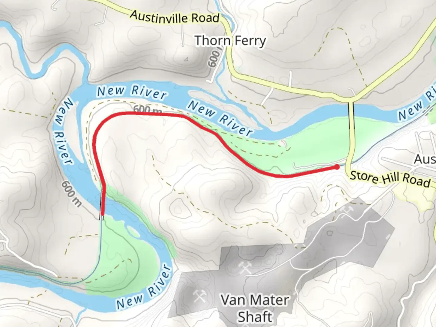An image depicting the trail New River Trail - West from Austinville and its surrounding area.