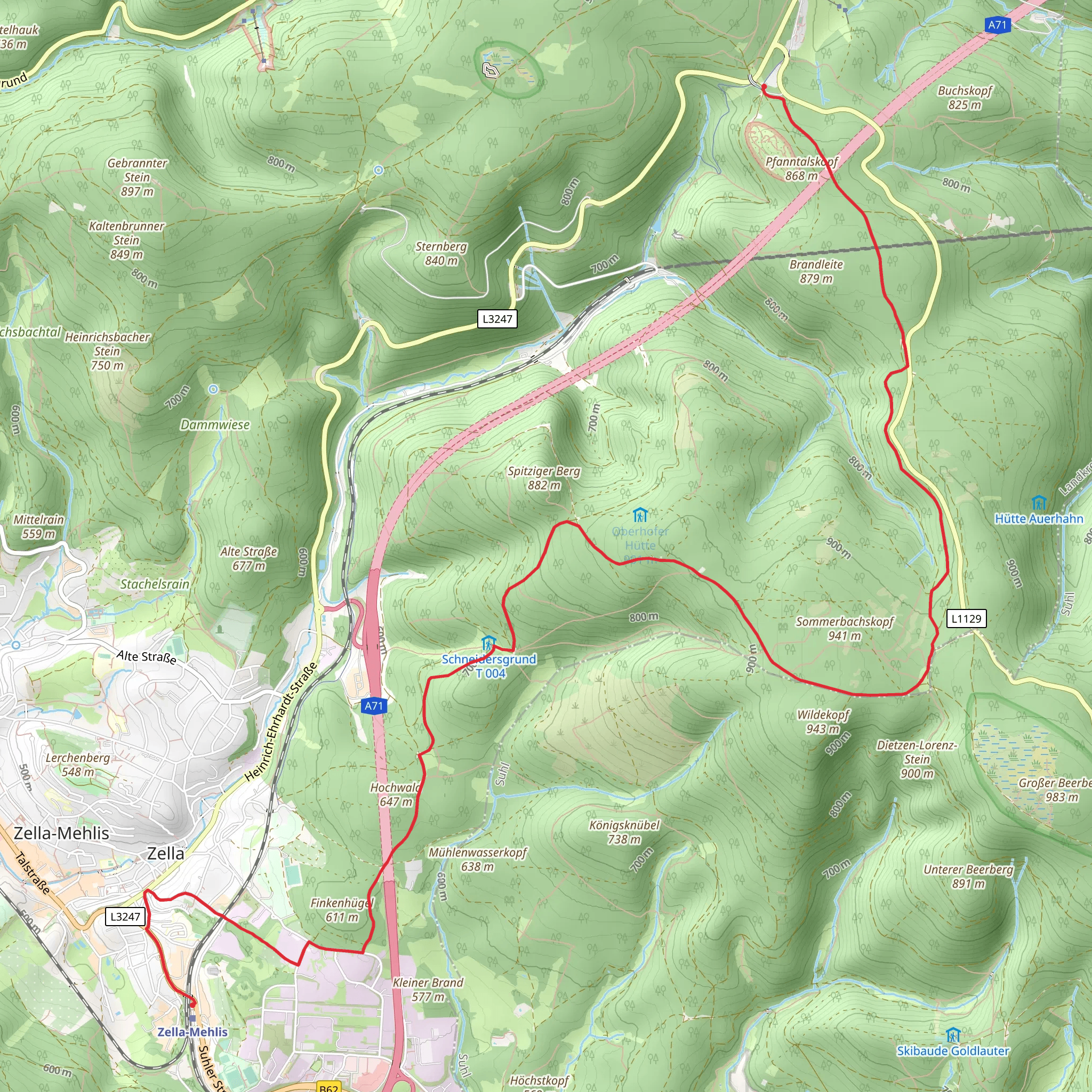 Oberhof to Zella-Mehlis via Rennsteig mobile static map