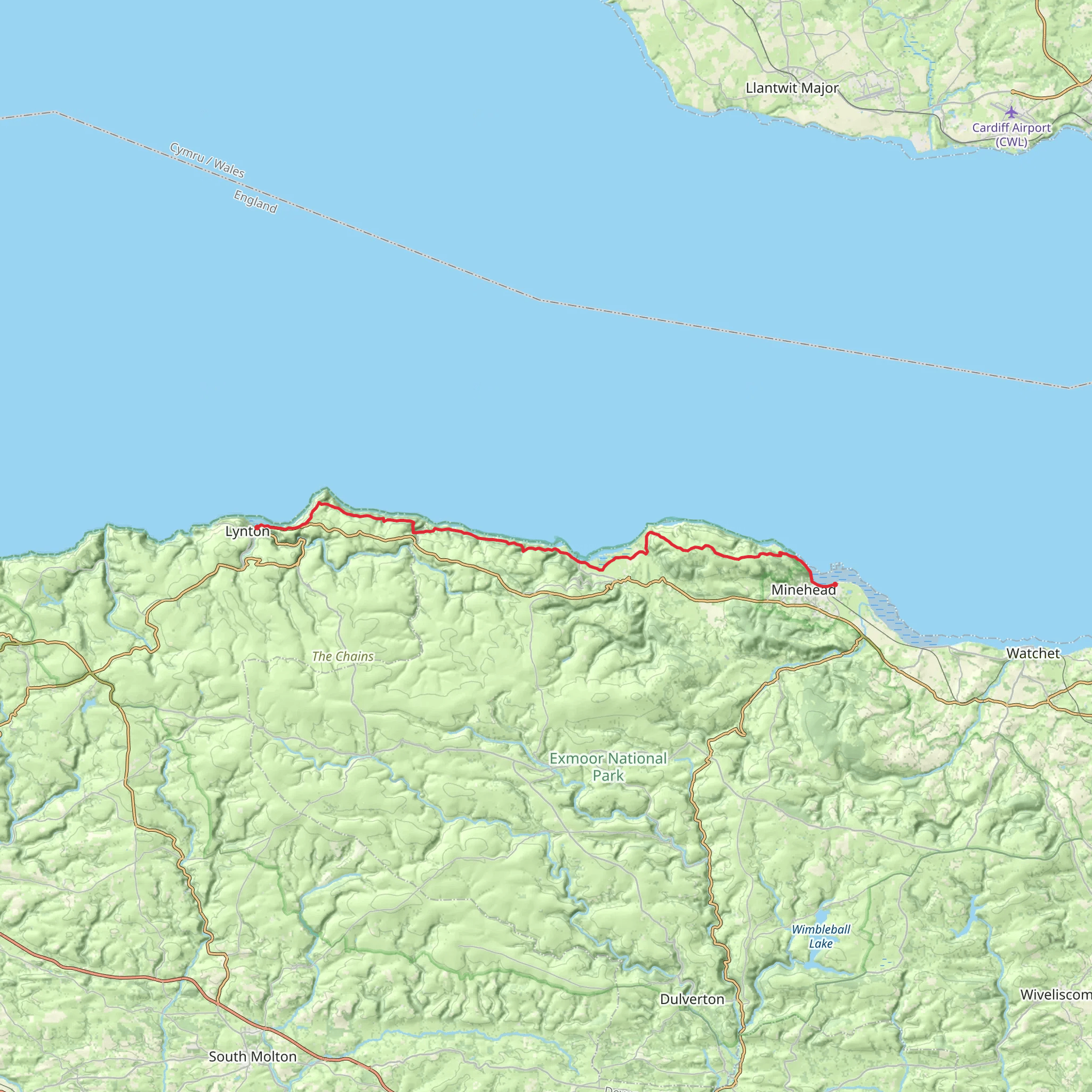 Minehead to Lynmouth Walk mobile static map