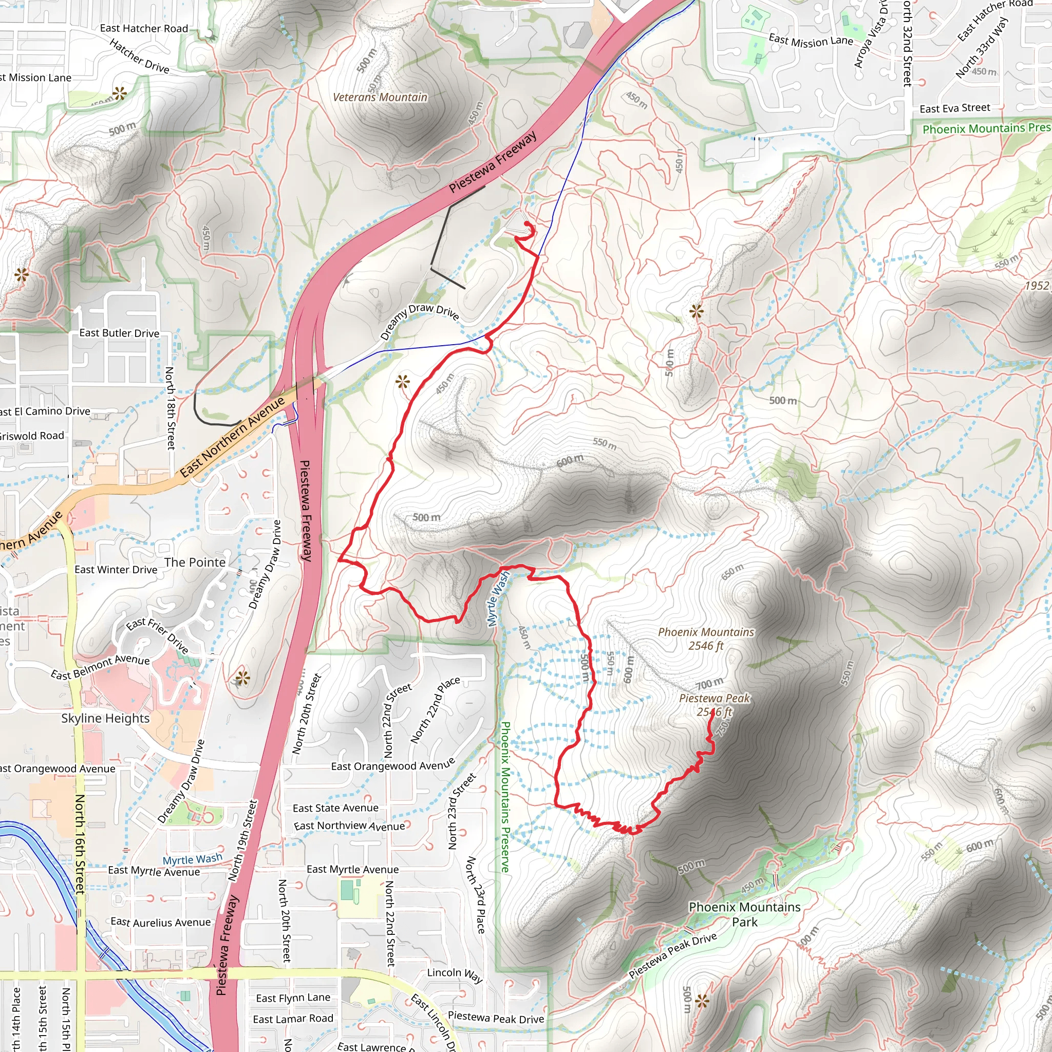 Piestewa Peak via Circumference Trial mobile static map