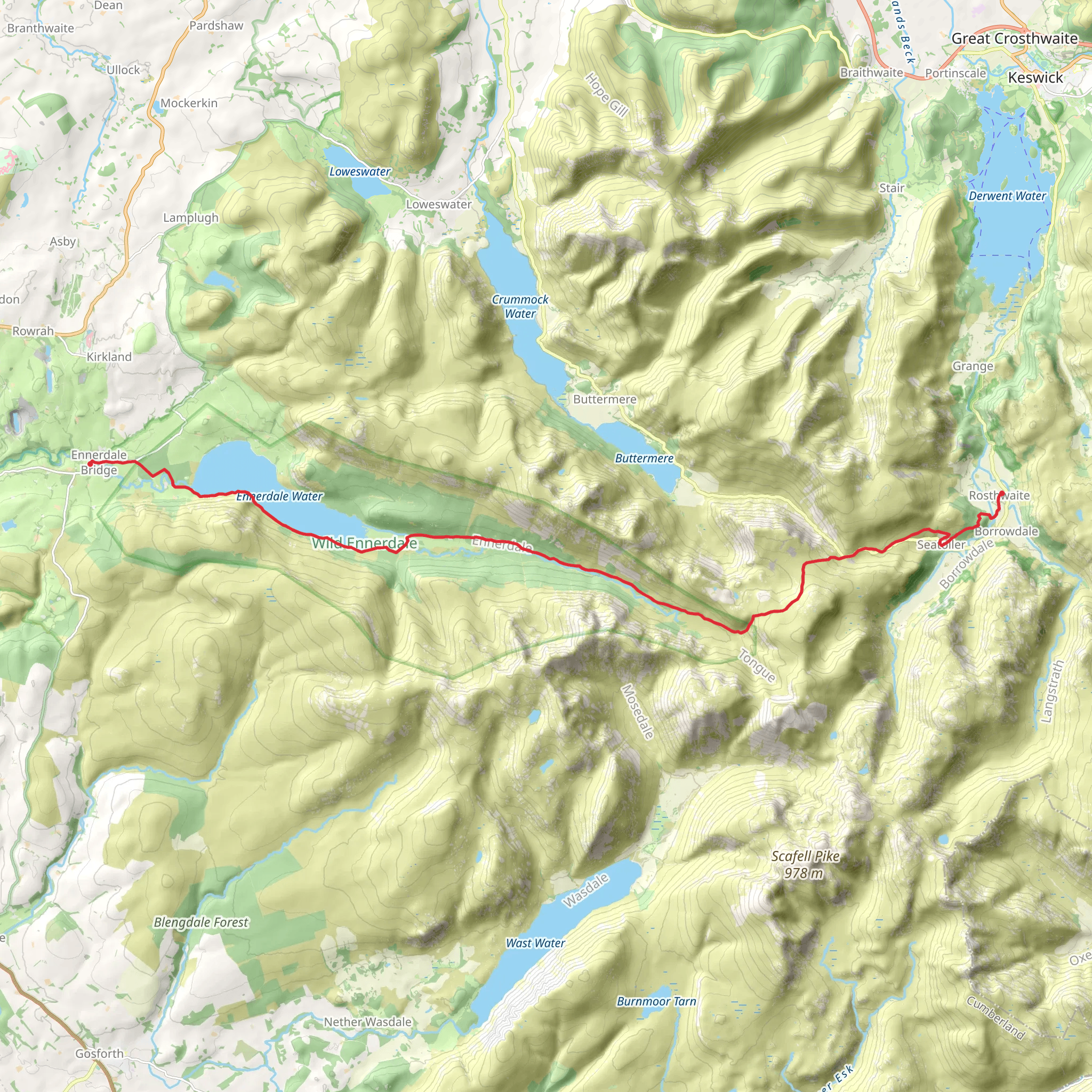 Ennerdale Bridge to Rosthwaite Walk mobile static map
