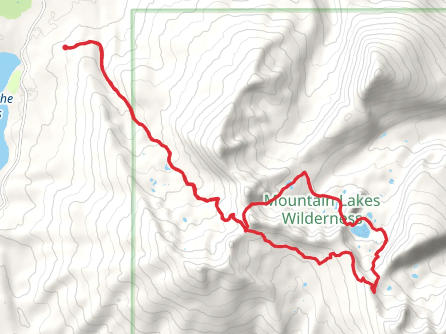 An image depicting the trail Lake Harriette and Whiteface Peak Loop via Mountain Lakes Trail and its surrounding area.