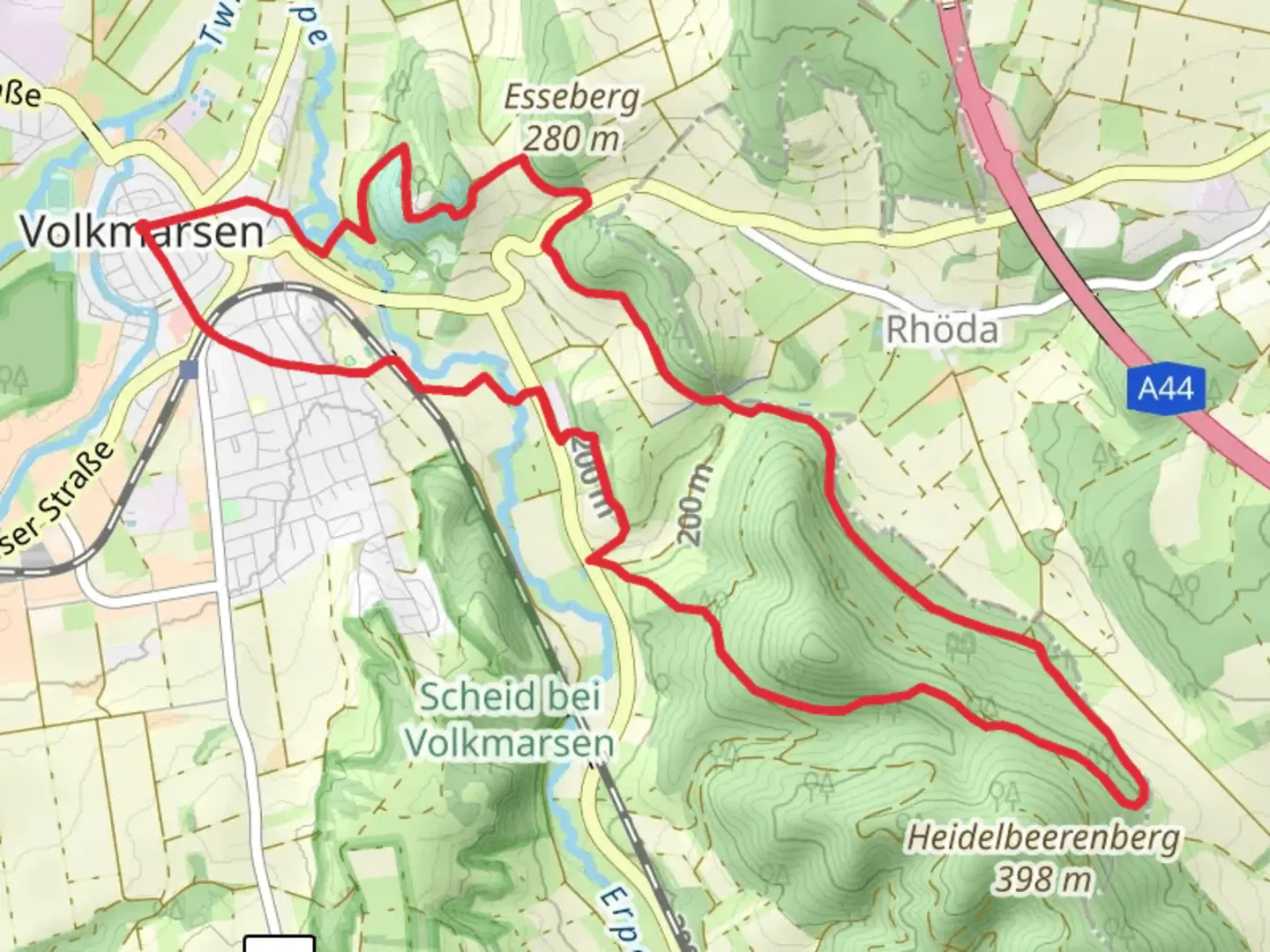 An image depicting the trail Volkmarsen V3 and its surrounding area.