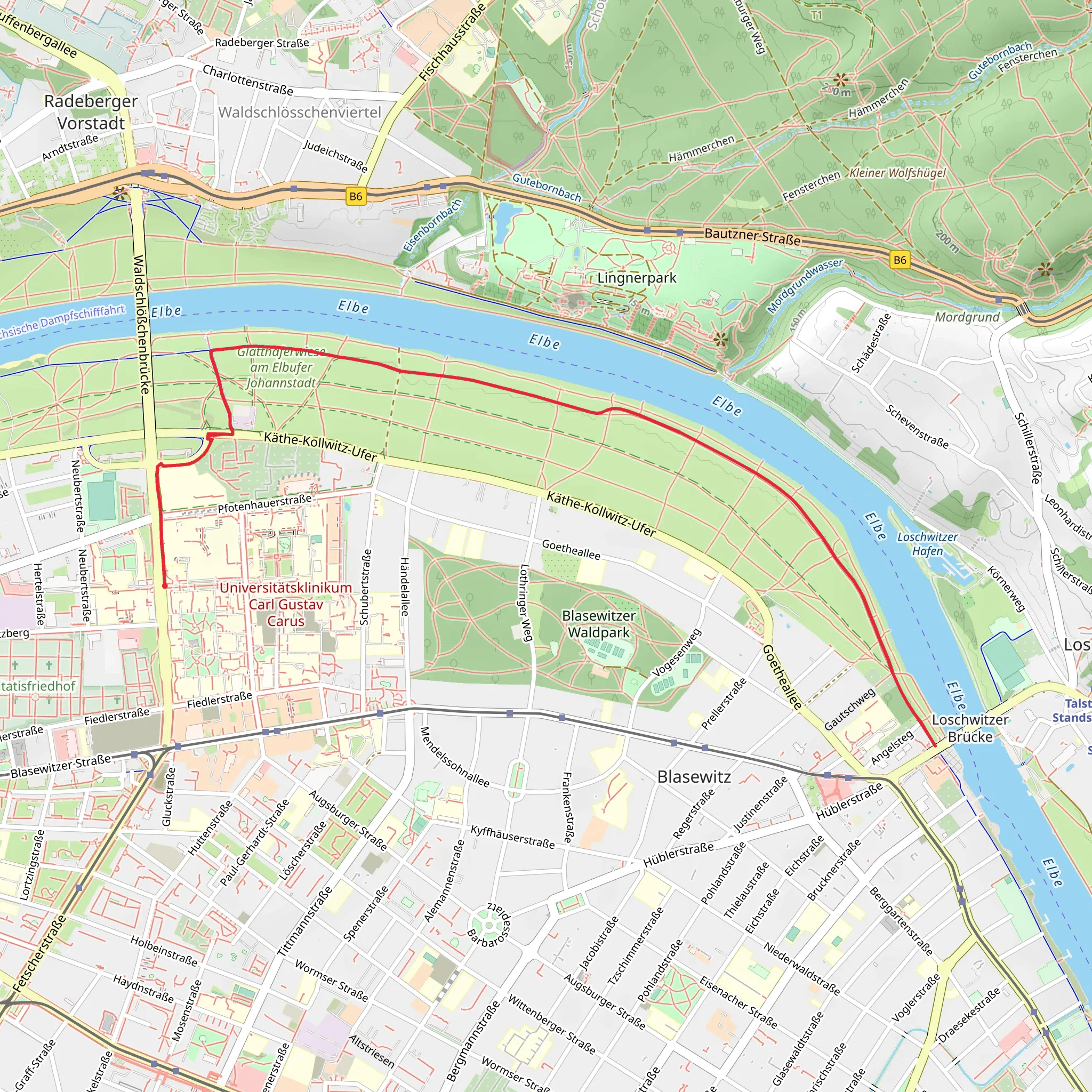Elbe Walk to Loschwitzer Bruecke mobile static map