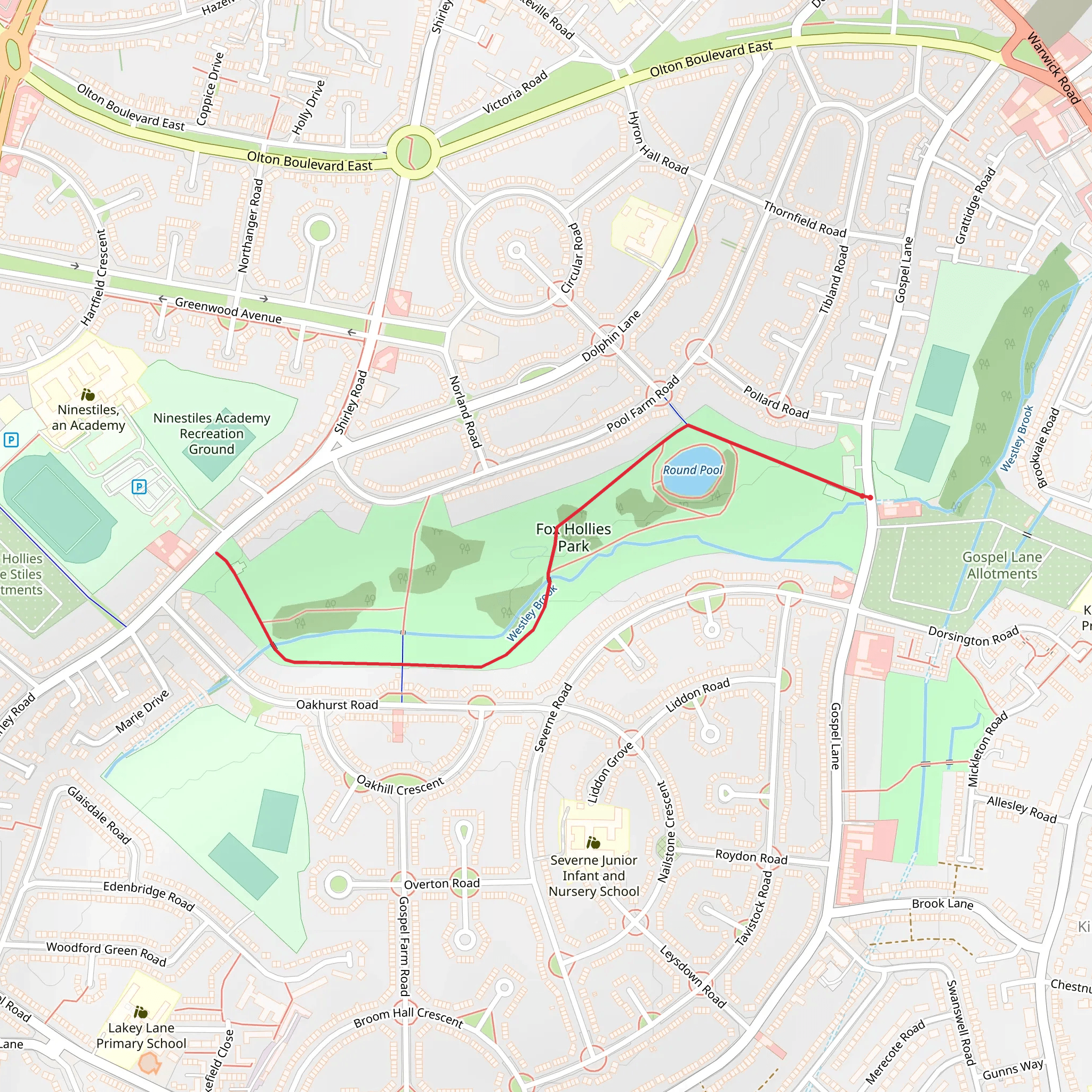 Fox Hollies Park Walk mobile static map