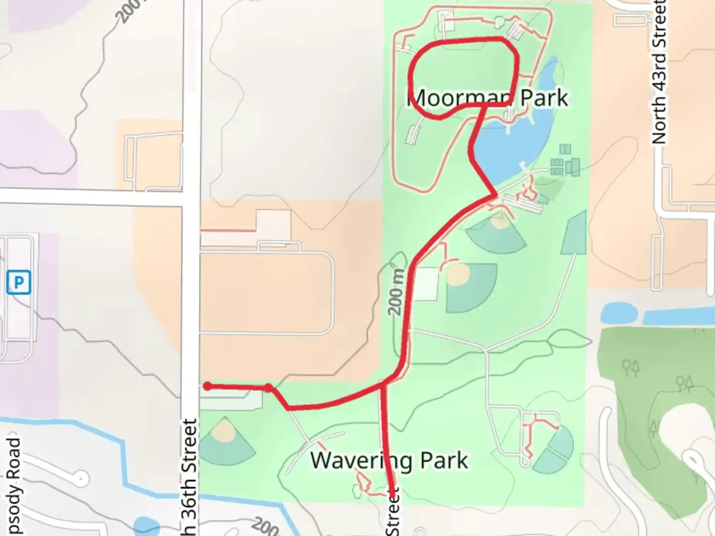 An image depicting the trail Walk around Moorman Lake and its surrounding area.