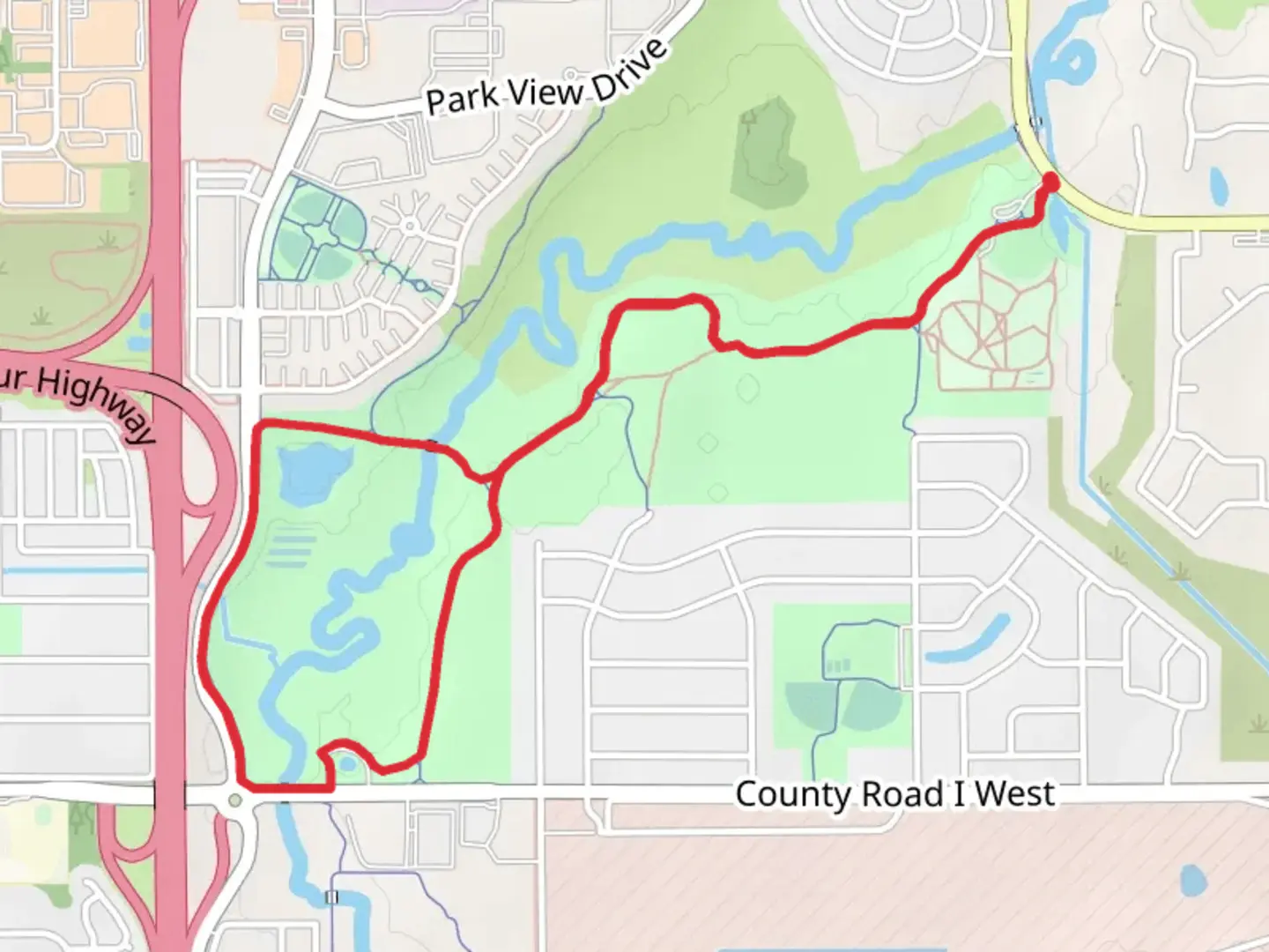 An image depicting the trail Rice Creek Loop and its surrounding area.