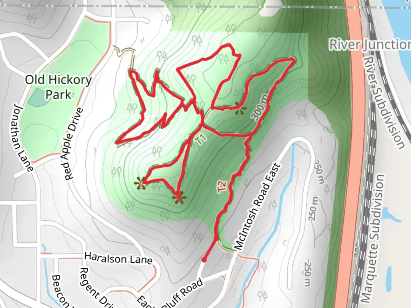 An image depicting the trail McIntosh, Red Apple Rocks and Eagle Bluff Loop and its surrounding area.