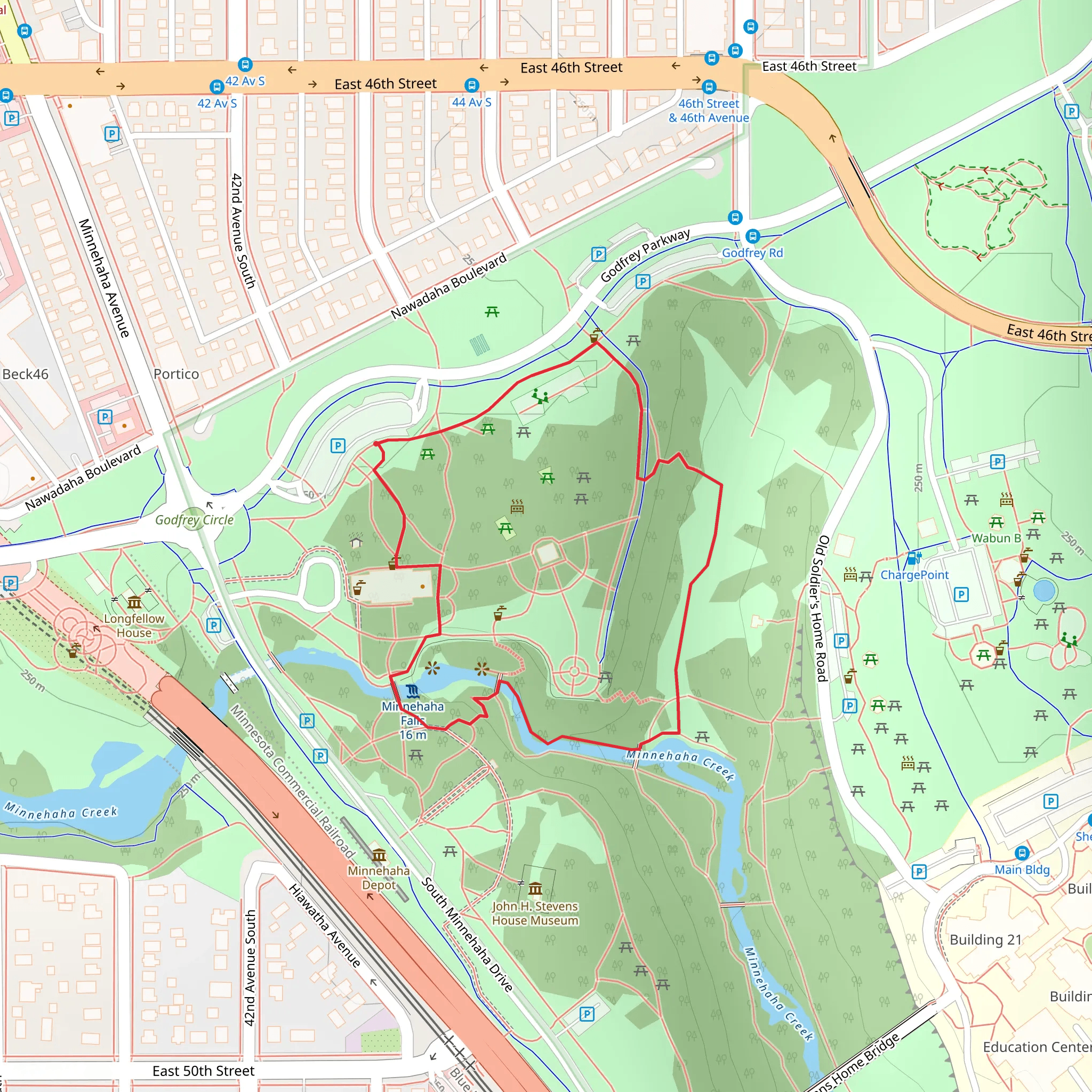 Minnehaha Falls and Minnehaha Creek Loop mobile static map