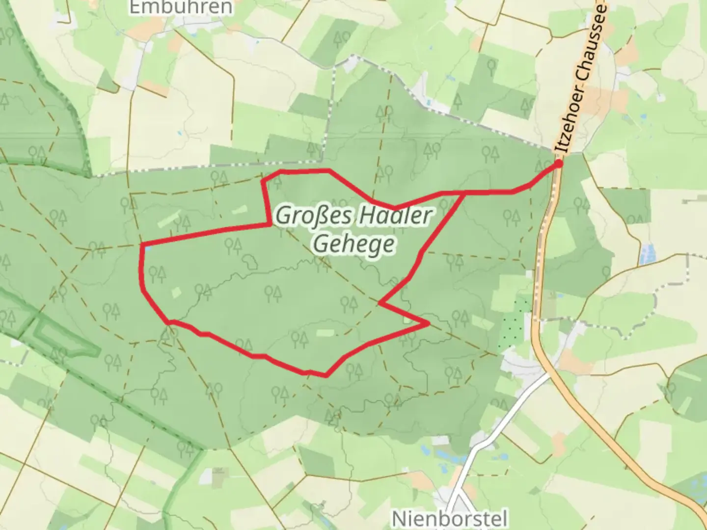 An image depicting the trail Großes Haaler Gehege Loop and its surrounding area.