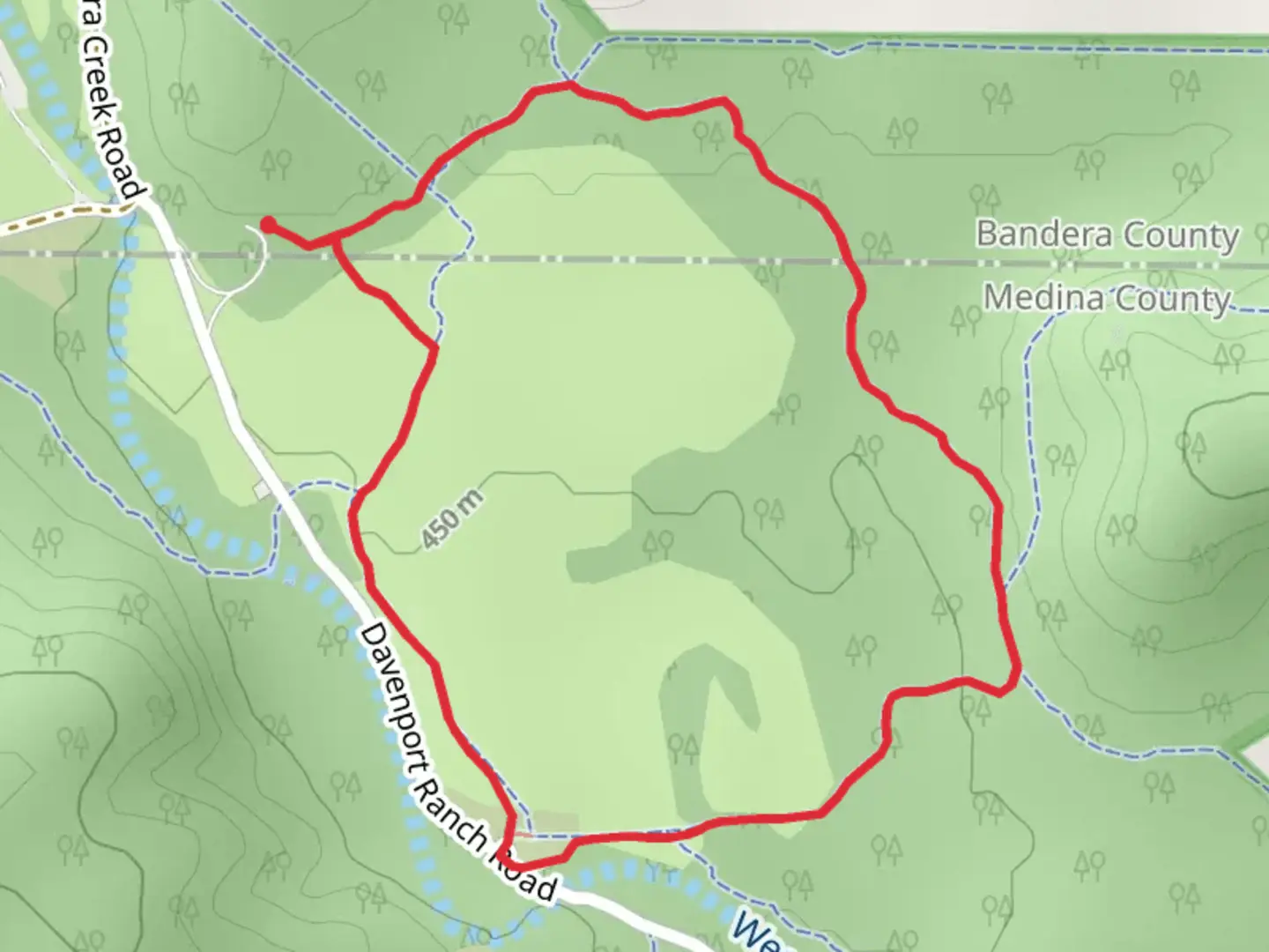 An image depicting the trail Nine Pasture Loop and its surrounding area.