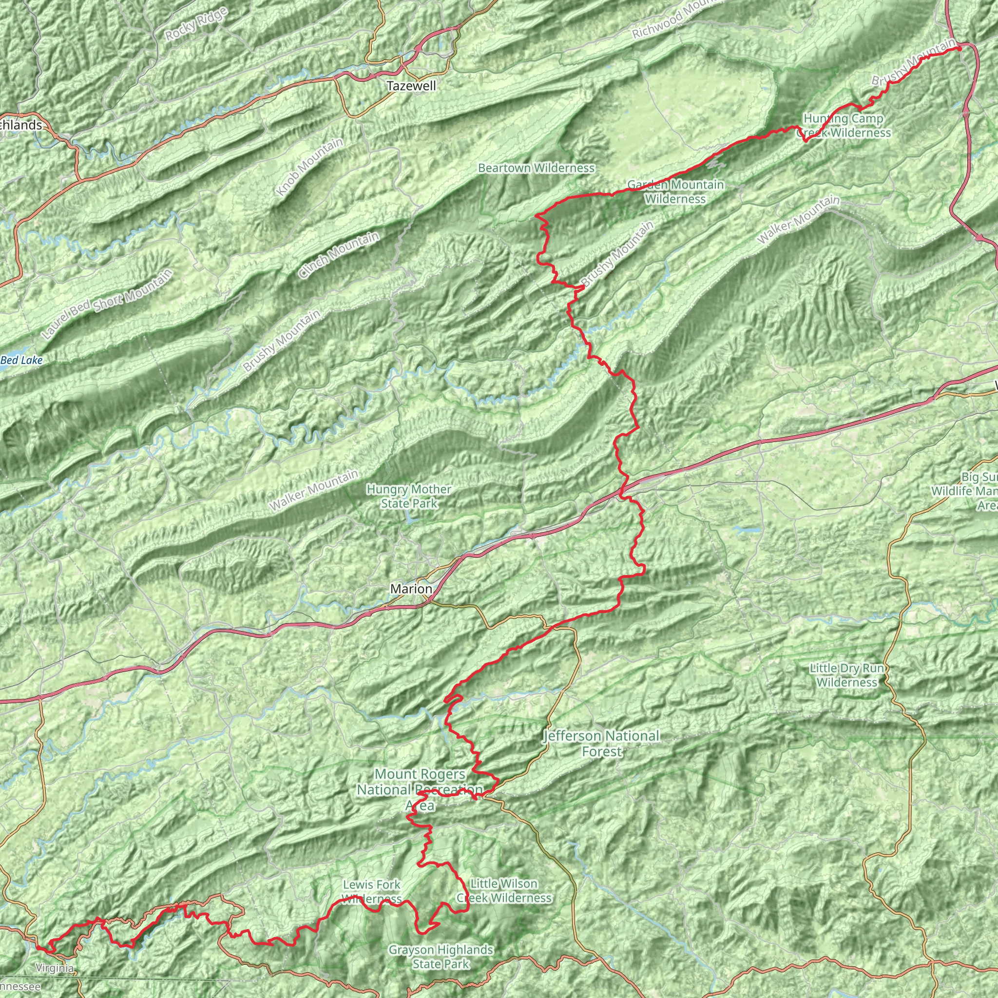 Appalachian Trail Section Hike - Bland to Damascus mobile static map