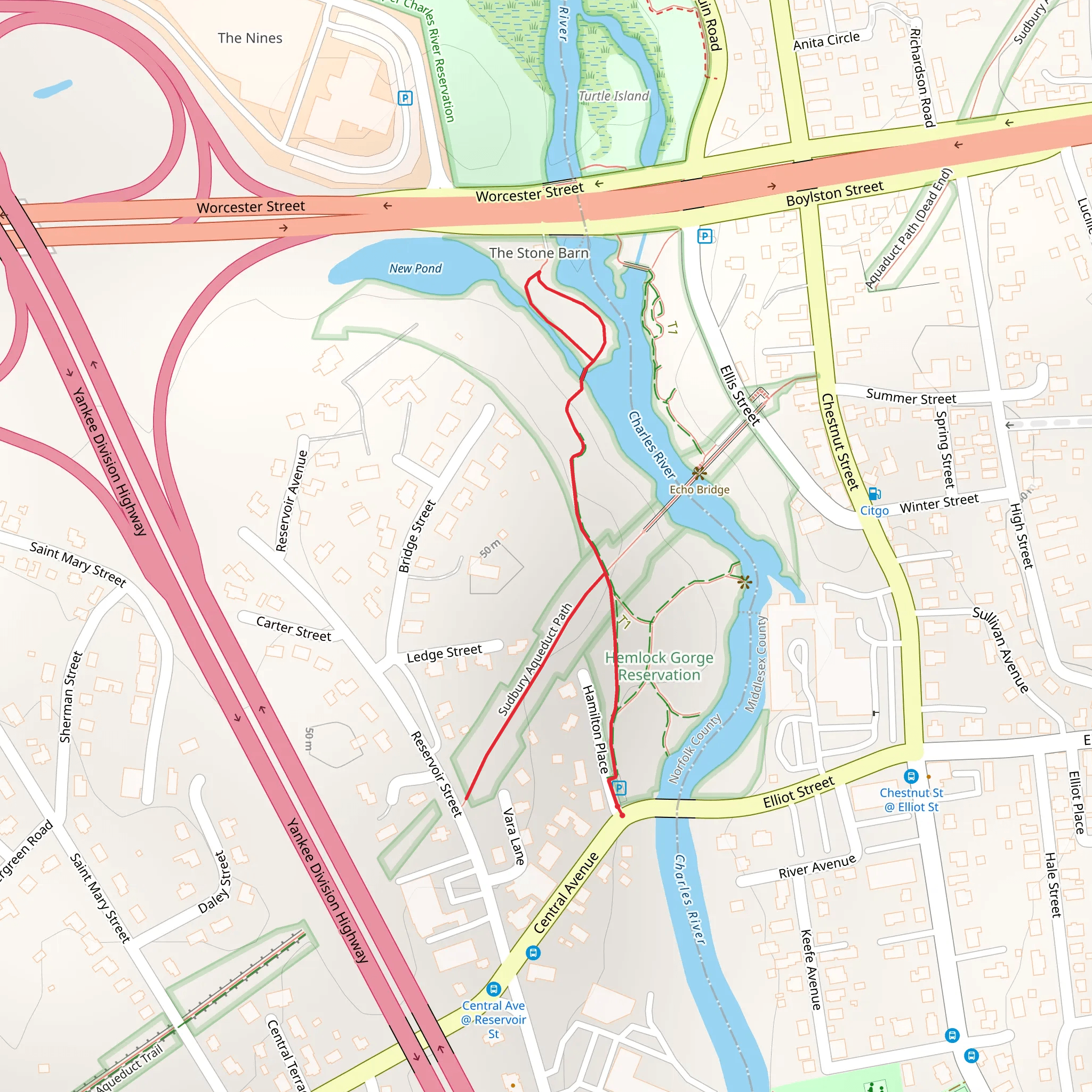 Sudbury Aqueduct Path and Hemlock Gorge Reservation Trail mobile static map