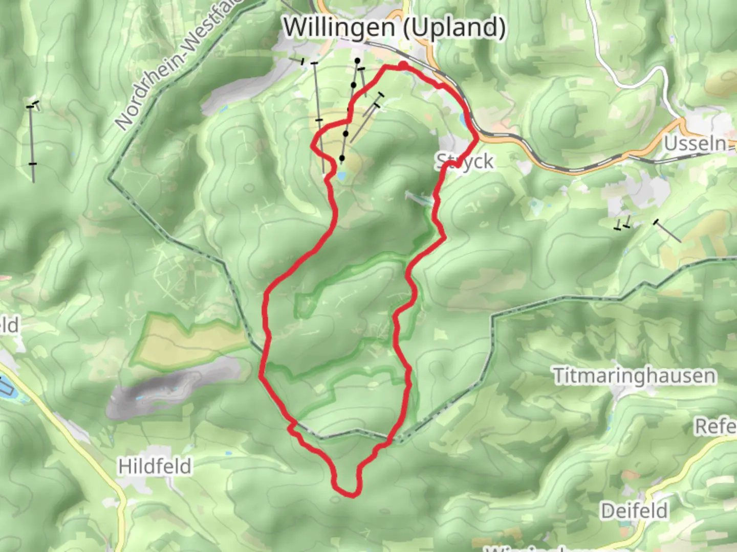 An image depicting the trail Alter Hagen bei Willingen and Hillkopf Loop from Willingen and its surrounding area.