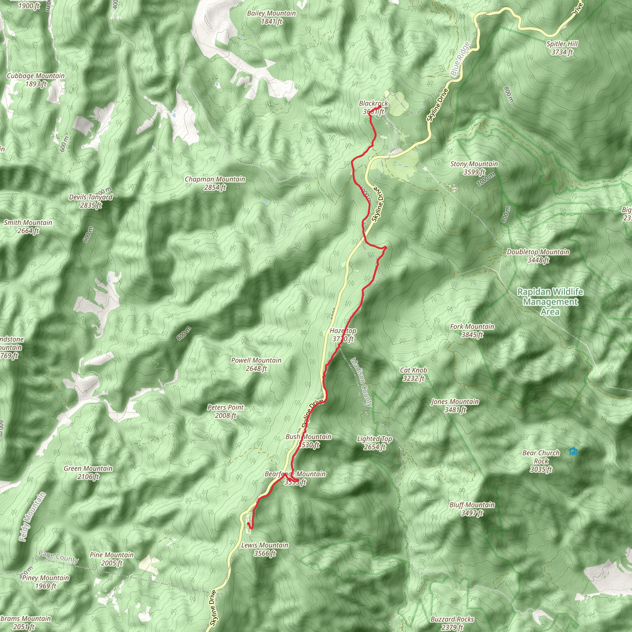 Bearfence Mountain and Hazeltop via Appalachian Trail mobile static map