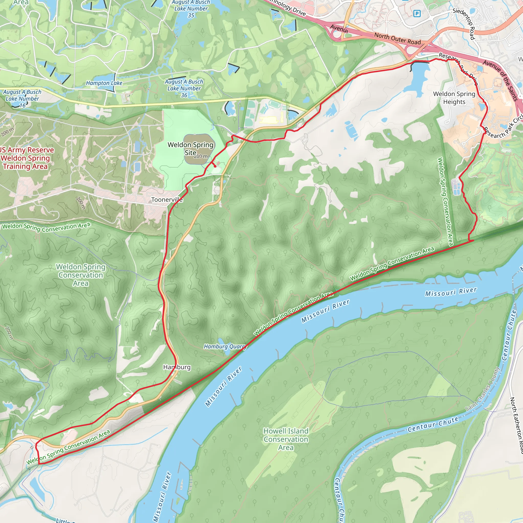 Hamburg, Katy and Busch Greenway Loop Trail mobile static map