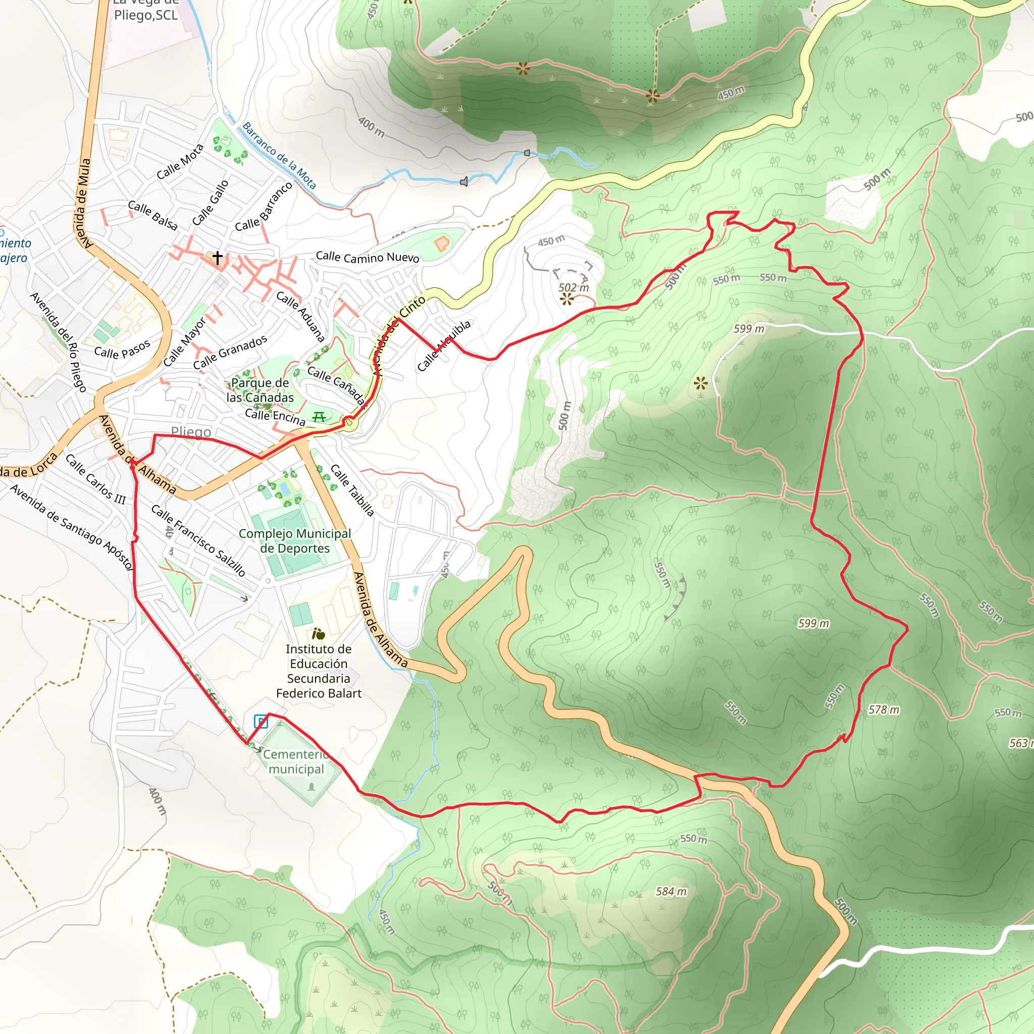 Path of the Cairel de Pliego PR MU 77 mobile static map