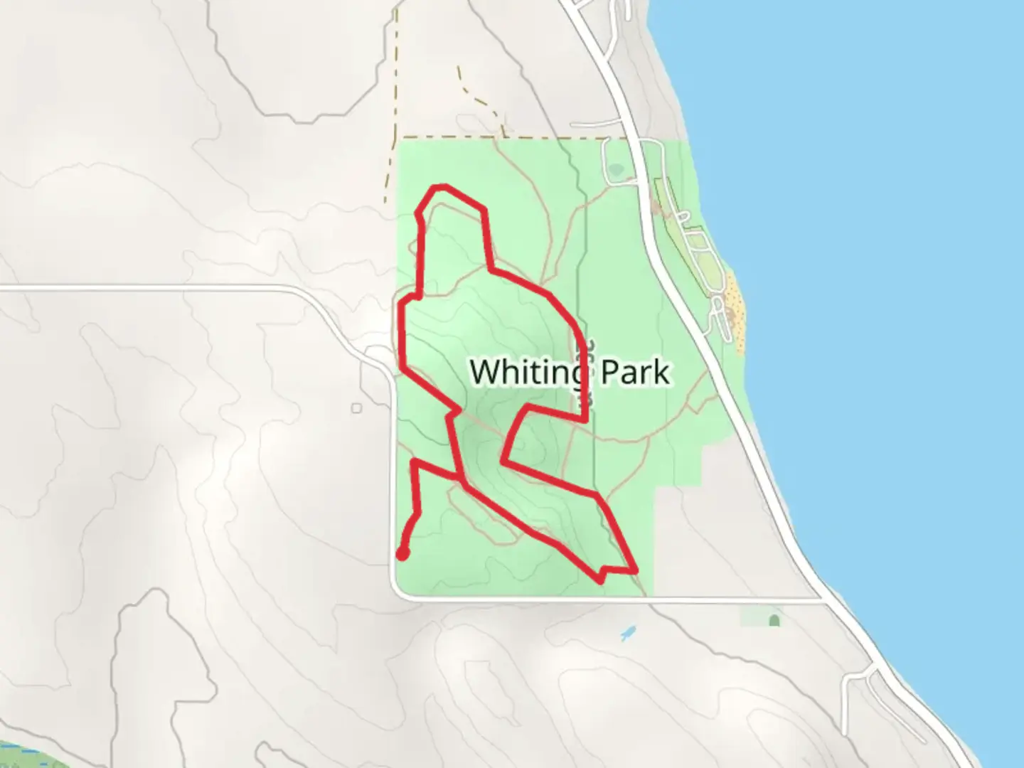 An image depicting the trail Whiting Park Loop and its surrounding area.