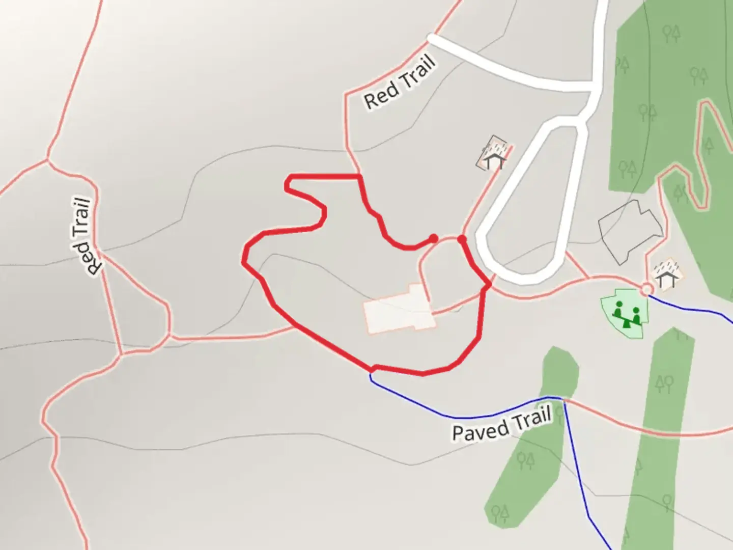 An image depicting the trail Red - Paved Loop Trail and its surrounding area.