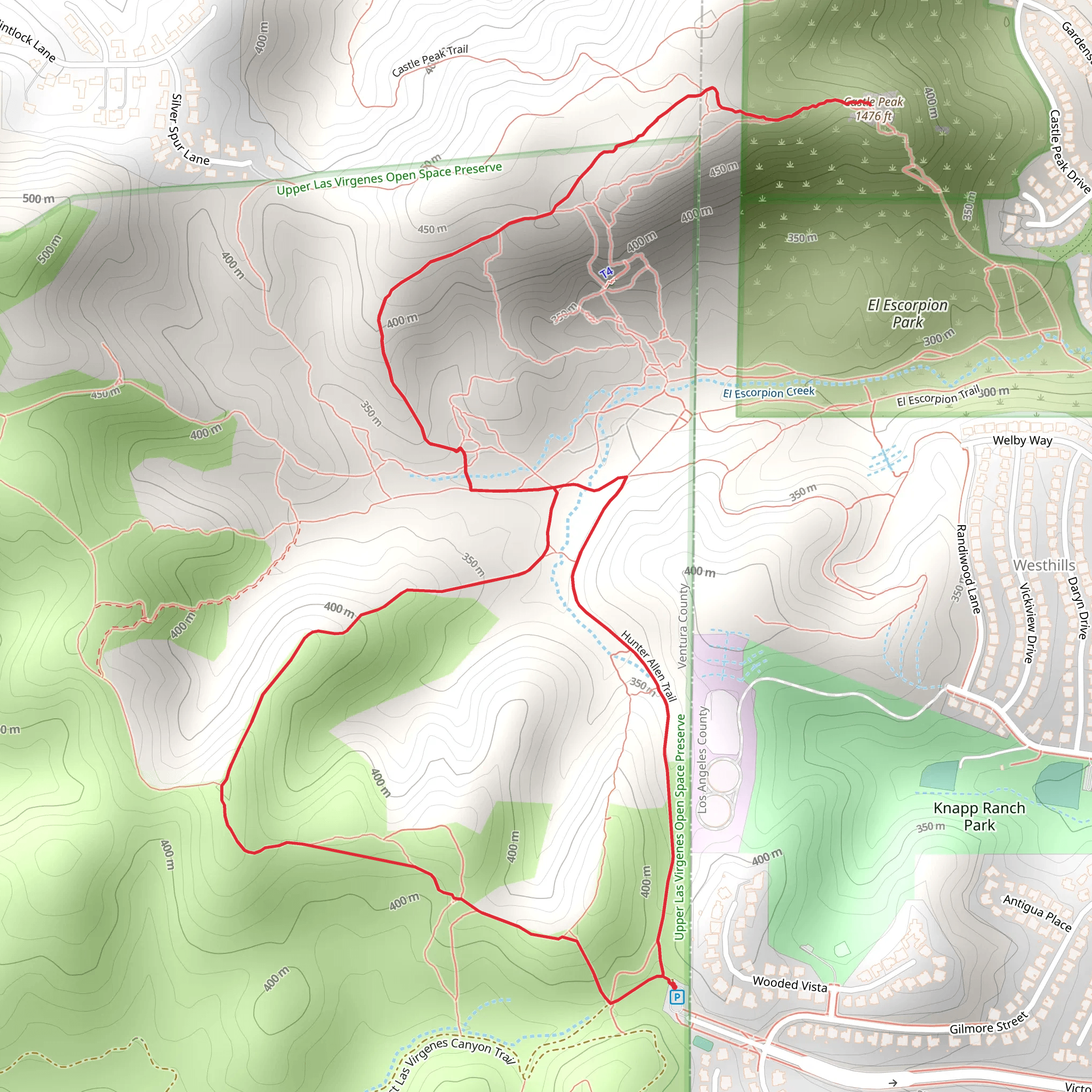 Castle Peak and Hunter Allen Trail mobile static map