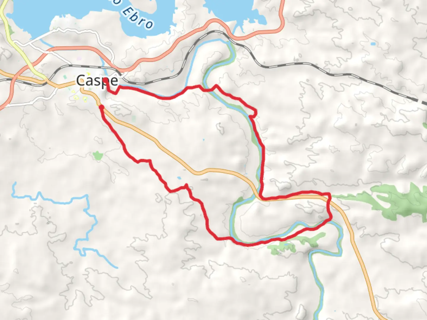 An image depicting the trail Caspe - Bridge and Cinglos of Matrigos PR Z 152 and its surrounding area.