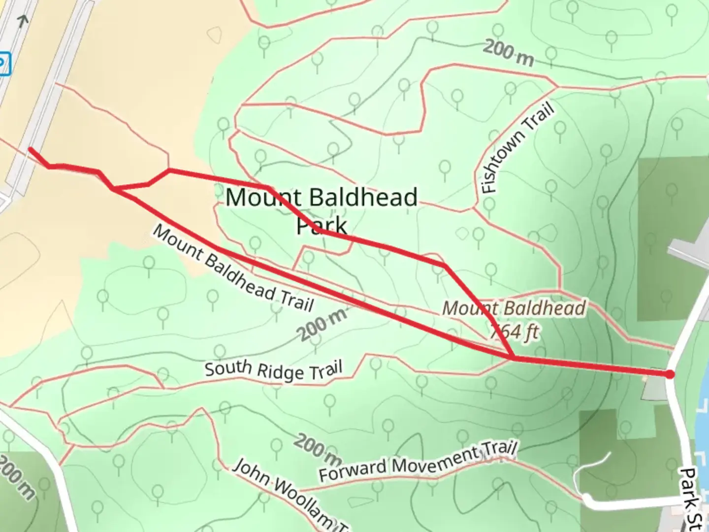 An image depicting the trail Mount Baldhead Recreation Area Loop and its surrounding area.