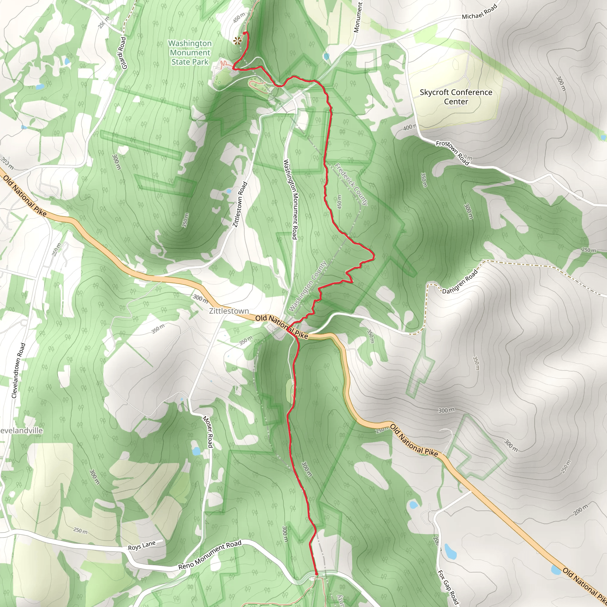 Monument Knob via Appalachian Trail - Reno Monument Road mobile static map