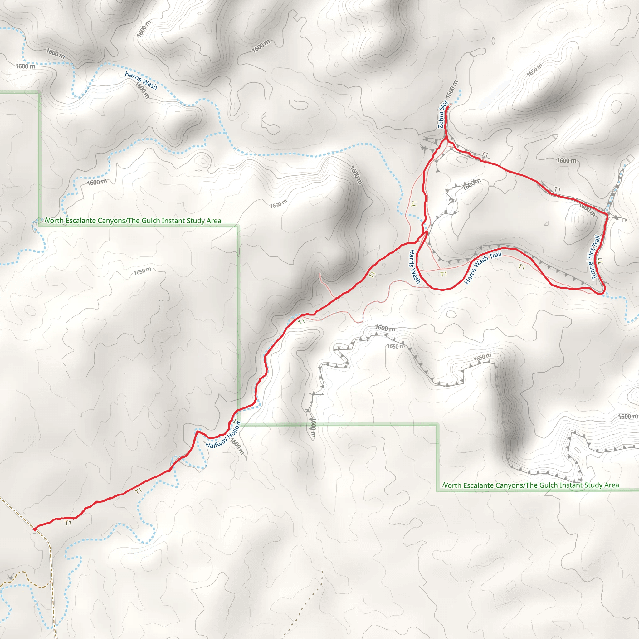 Tunnel and Zebra Slot Loop Trail mobile static map