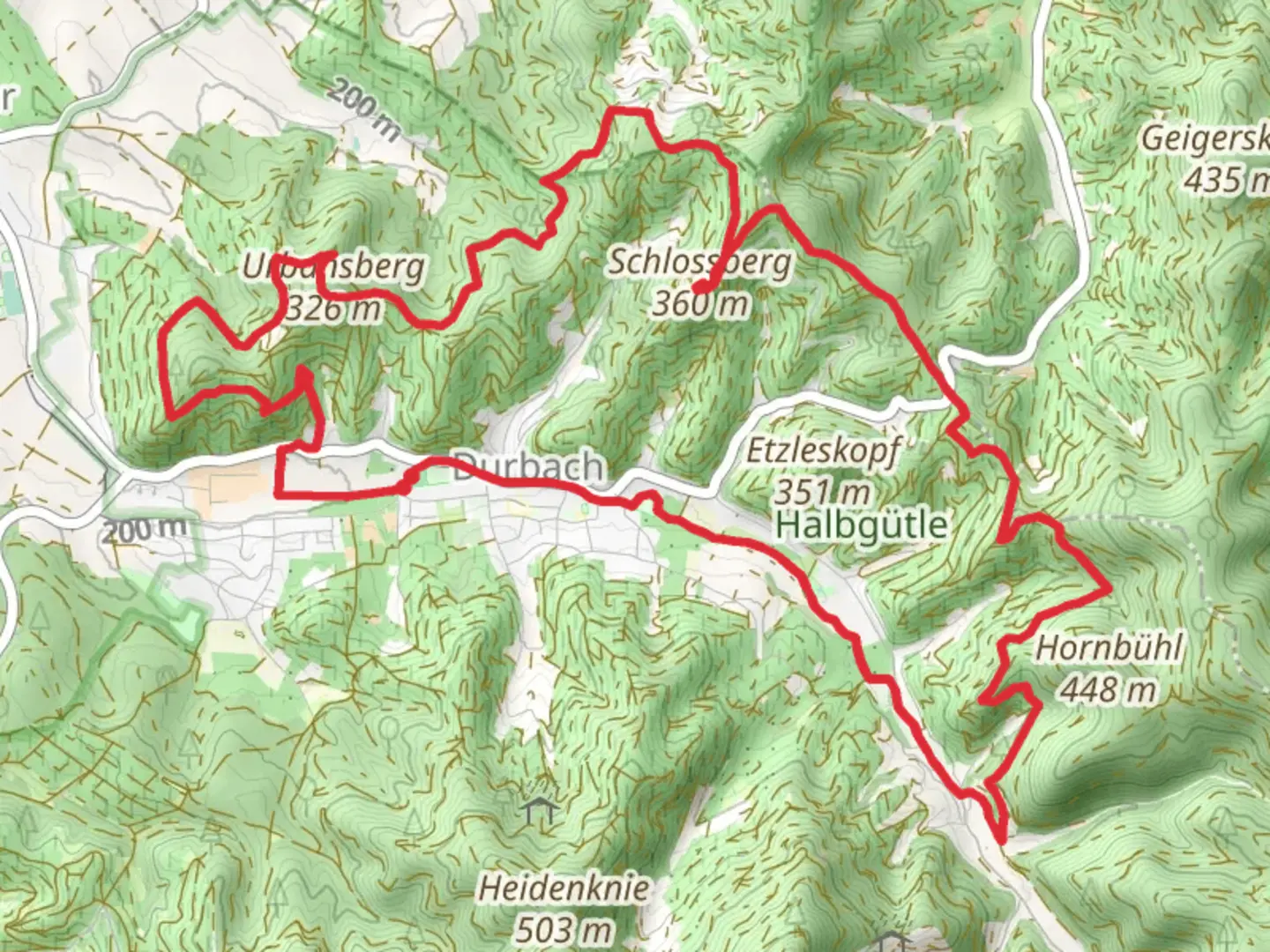 An image depicting the trail Durbach Loop via Schloss Staufenberg and its surrounding area.