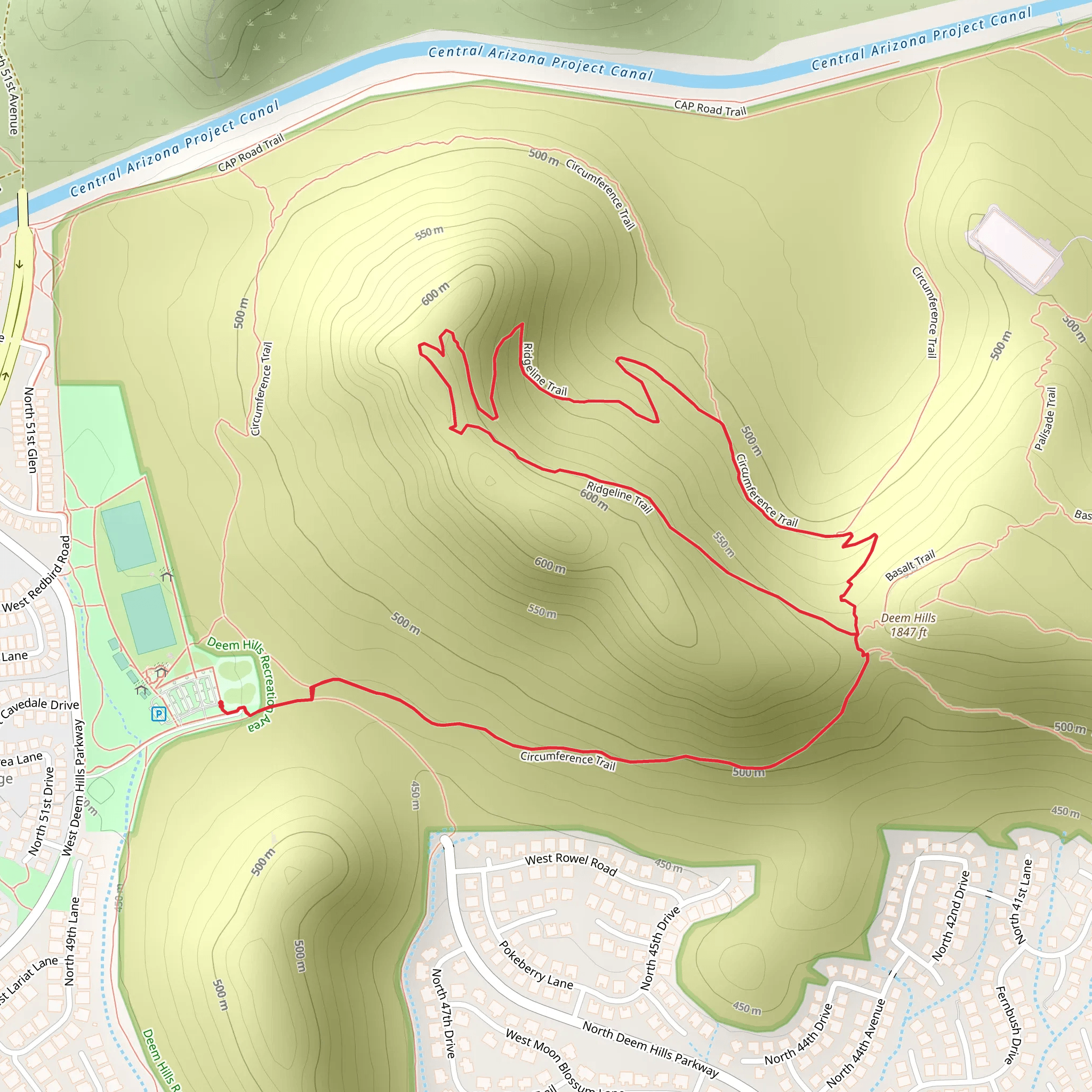 Deem Hill Loop via Ridgeline Trail and Circumference Trail mobile static map
