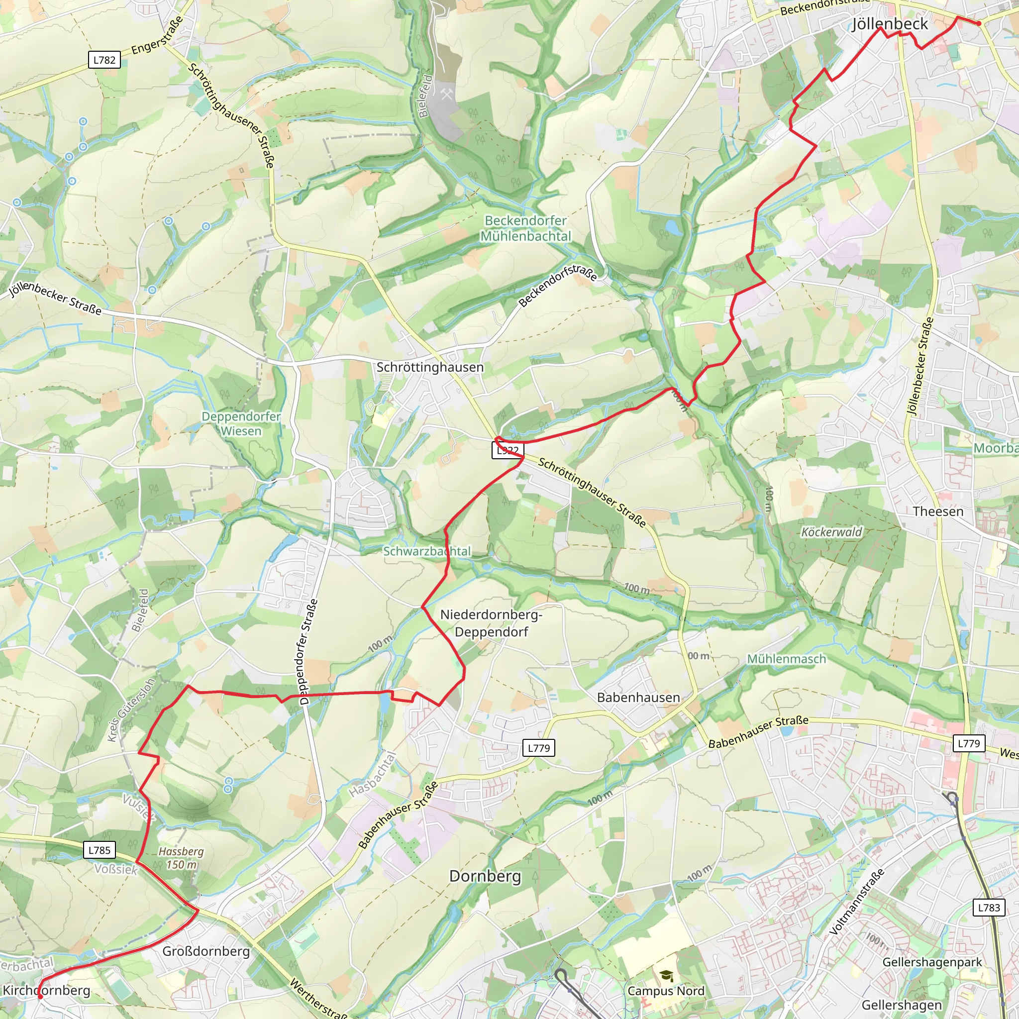 Muehlenteich via Kronenweg from Joellenbeck to Kirchdornberg mobile static map