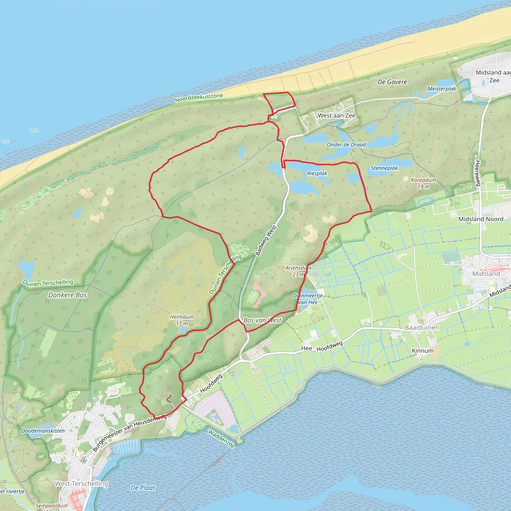 Bos van West, Strand West aan Zee and Duinmeertje van Hee Loop mobile static map
