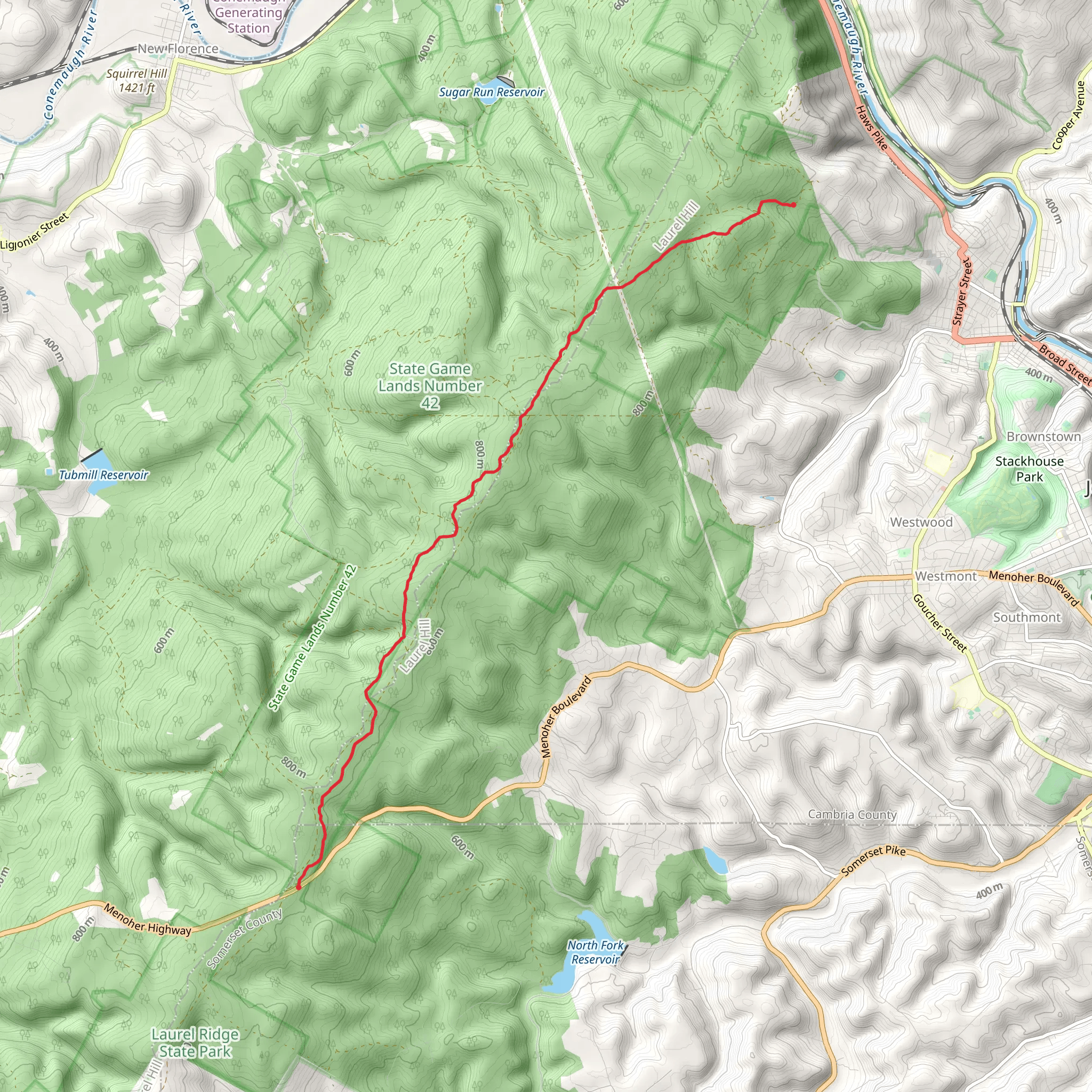 Laurel Highlands Hiking Trail - Menoher Highway mobile static map