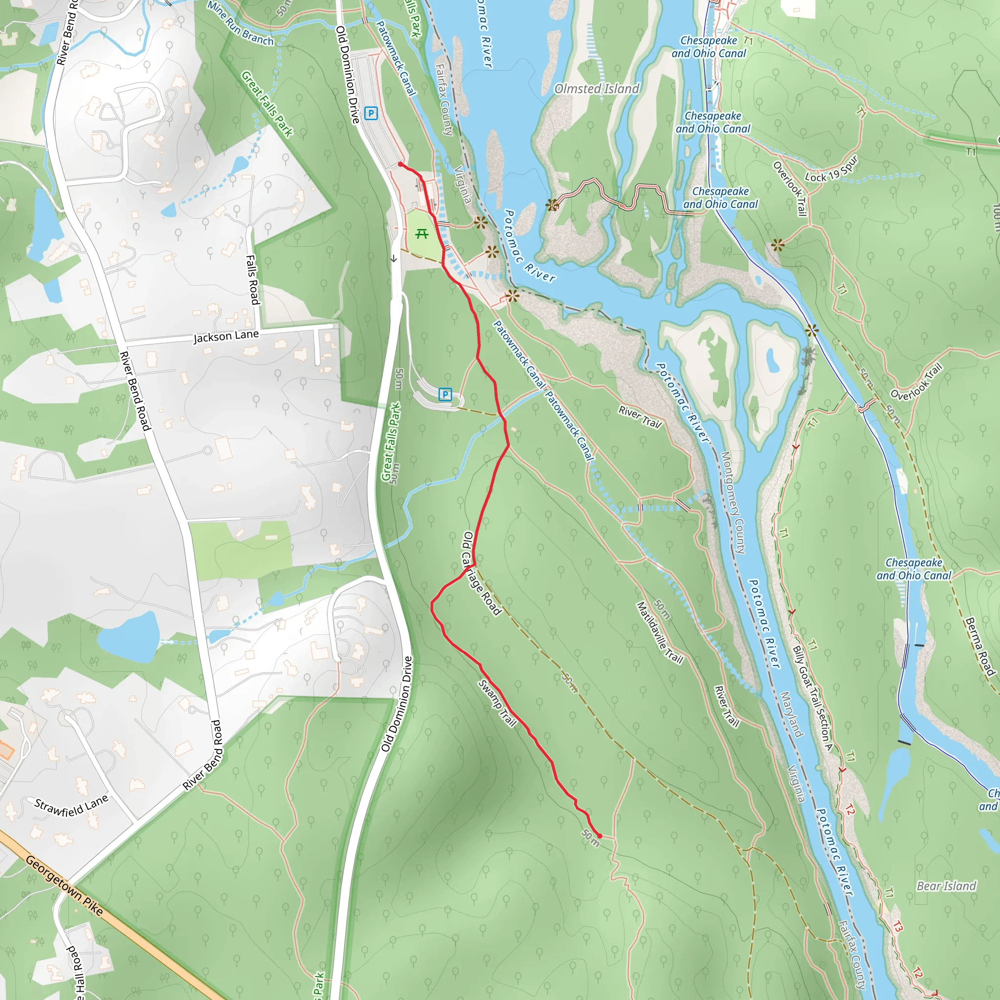 Swamp Trail and Old Carriage Road mobile static map
