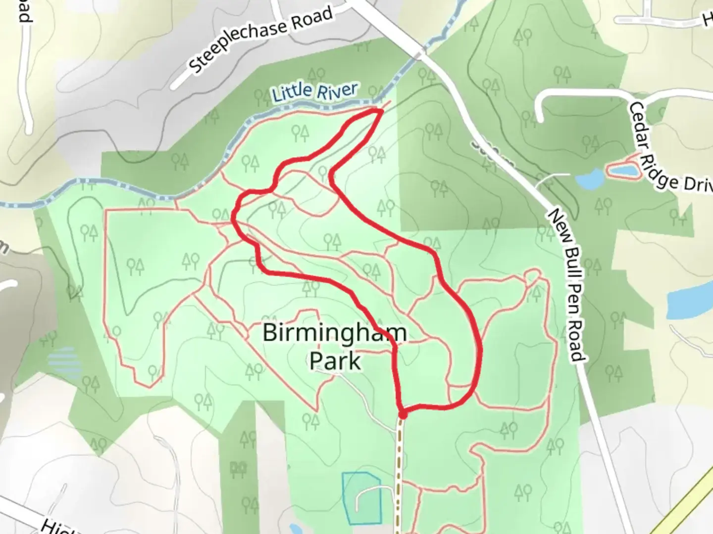 An image depicting the trail Green Loop and its surrounding area.