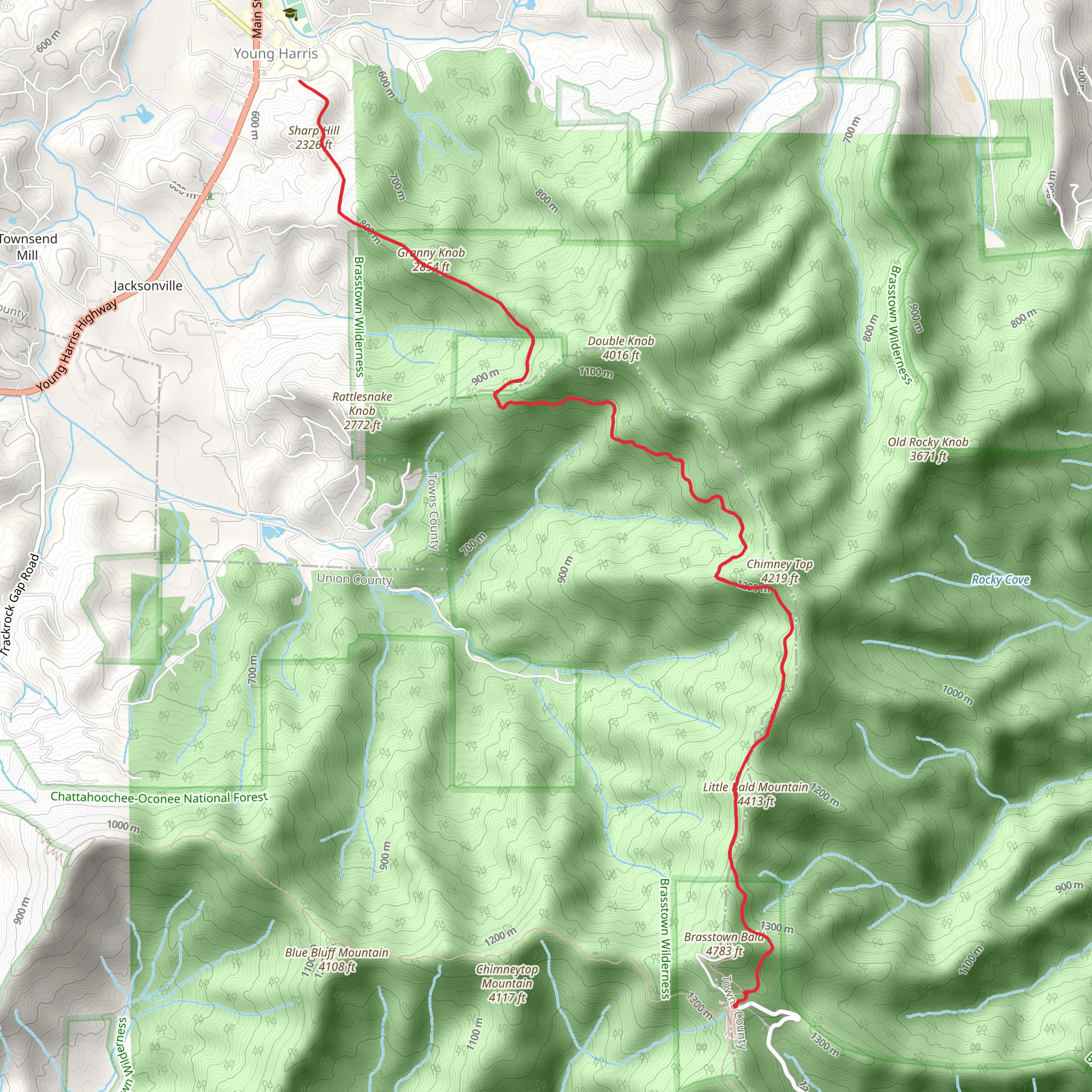 Sharp Hill, Granny Knob and Little Bald Mountain via Wagon Train Trail mobile static map