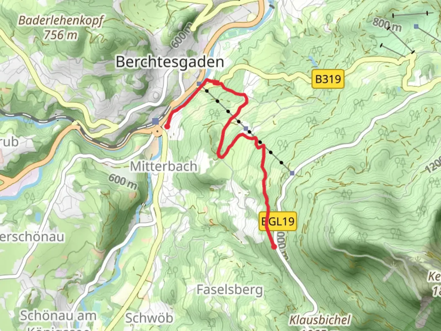 An image depicting the trail Berchtesgaden to Graflhohe Windbeutelbaron Walk and its surrounding area.
