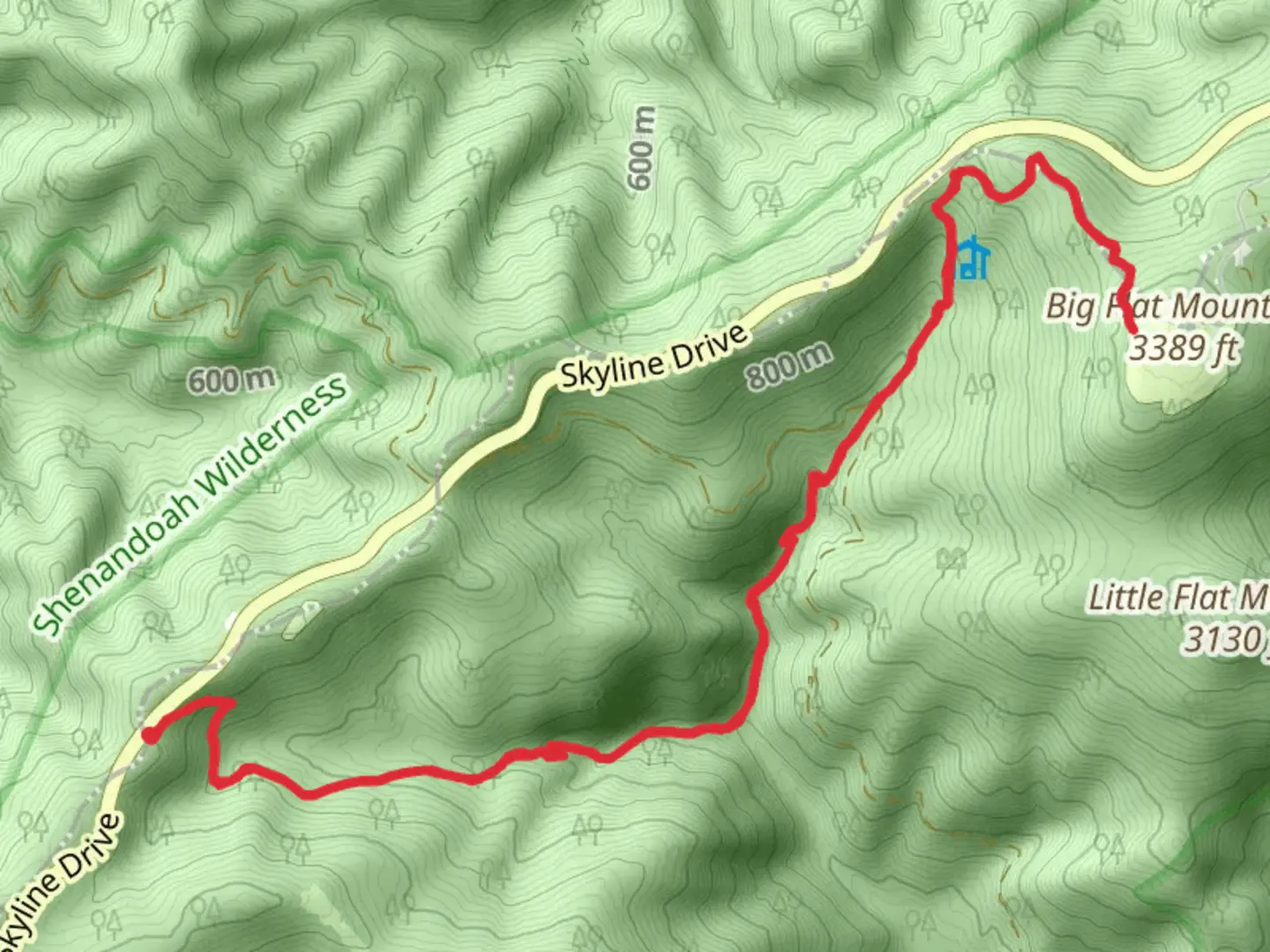An image depicting the trail Big Flat Mountain via Jones Run Trail and its surrounding area.
