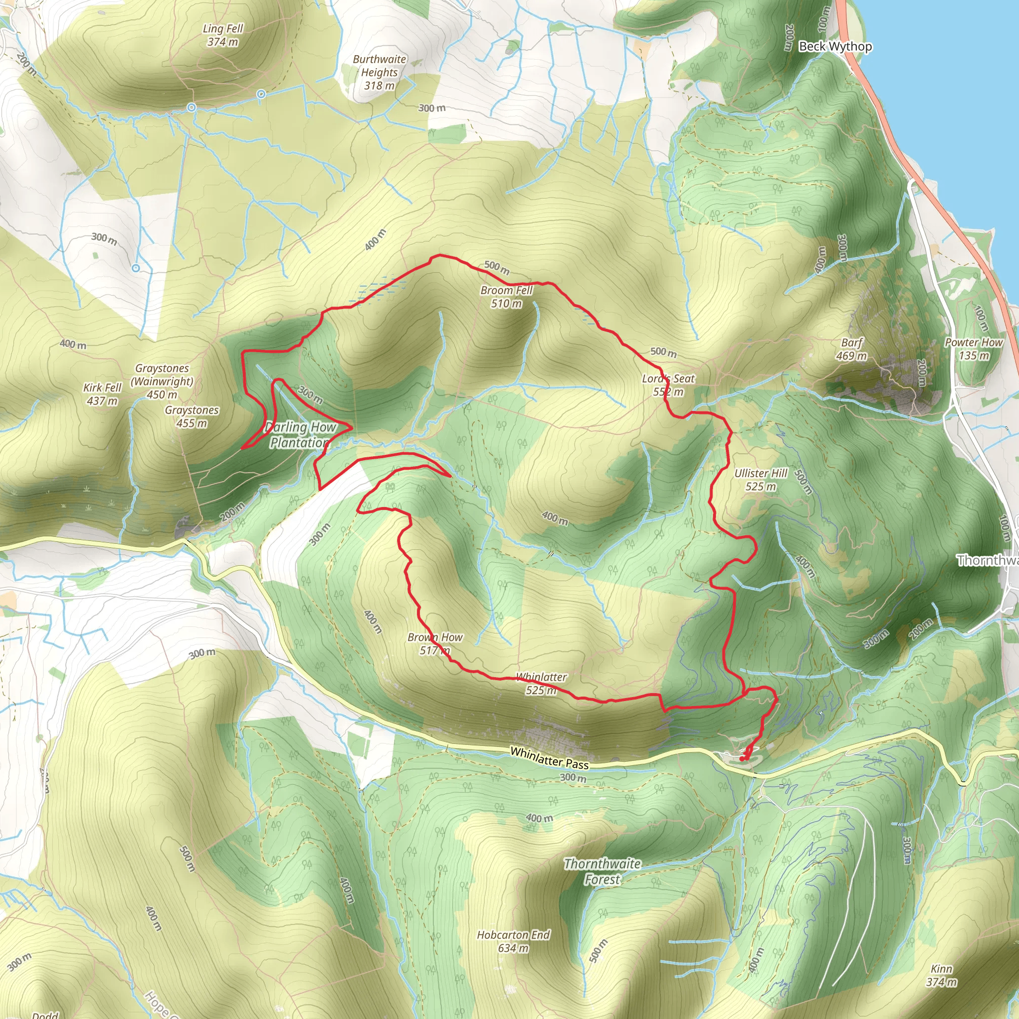 Comb Plantation, Brown How, Broom Fell and Lord's Seat Loop mobile static map