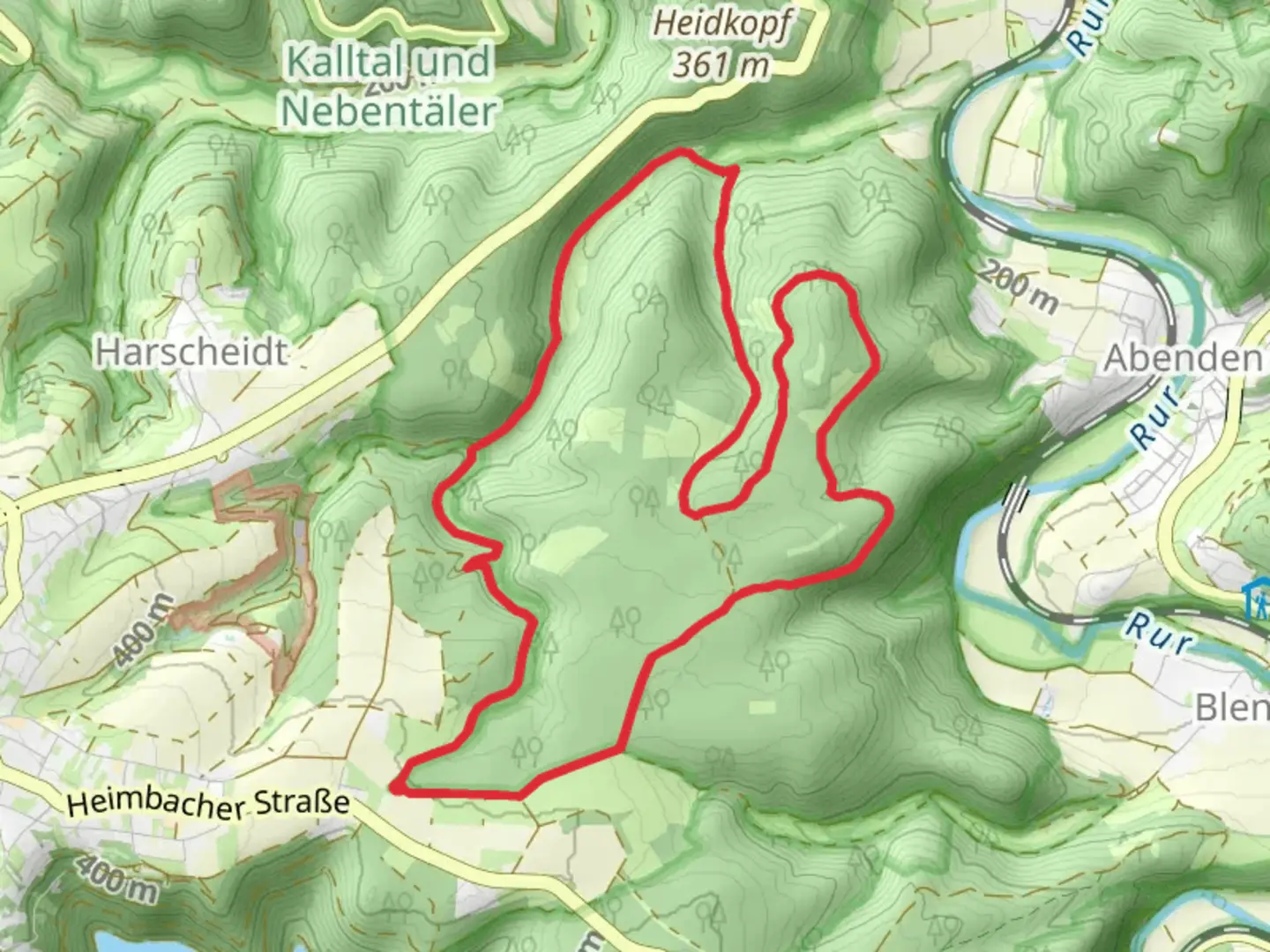 An image depicting the trail Roßberg Loop via Wildnis Trail and its surrounding area.