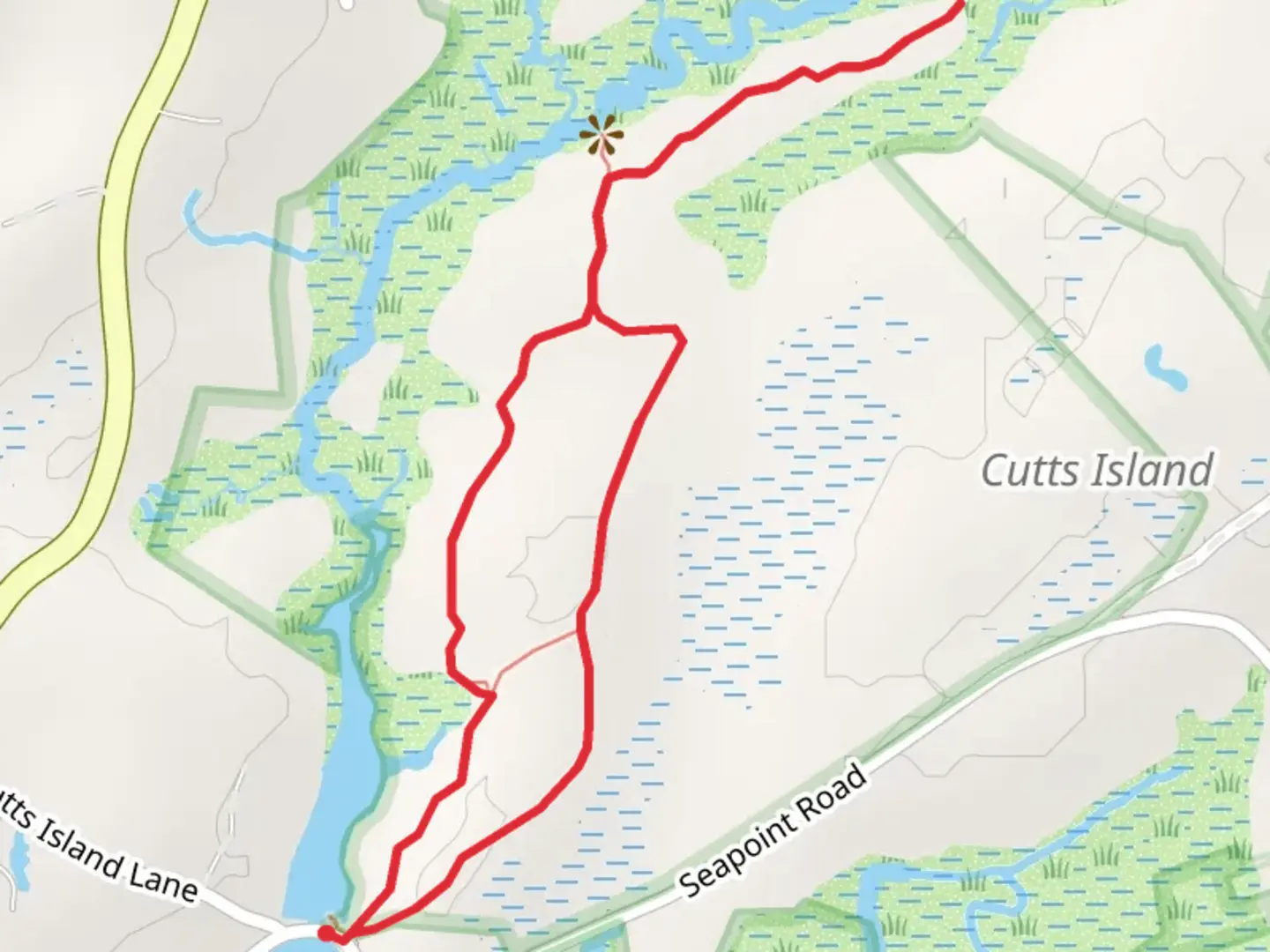 An image depicting the trail Cutts Island Loop Trail and its surrounding area.