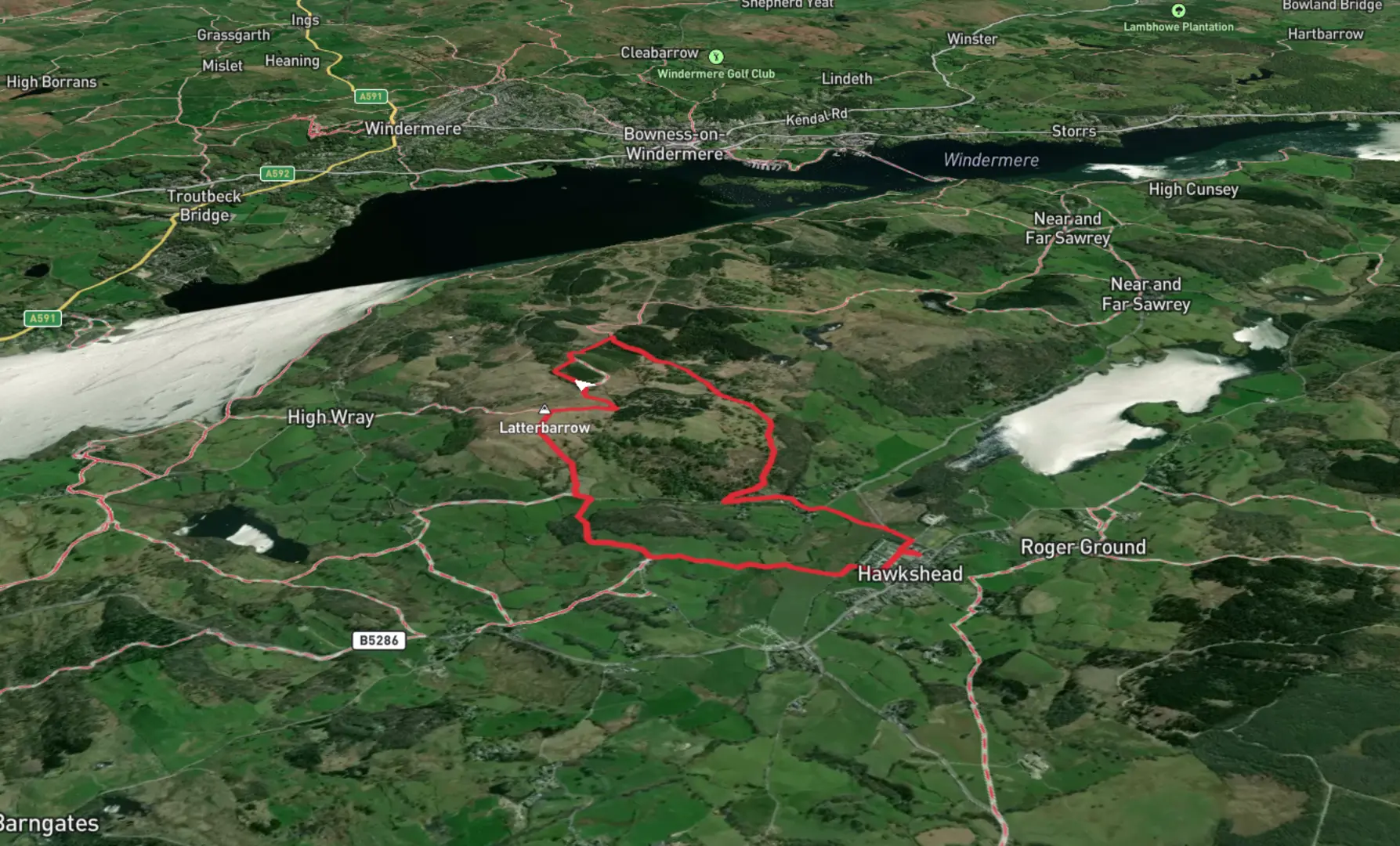 An image depicting the trail Latterbarrow Loop and its surrounding area.
