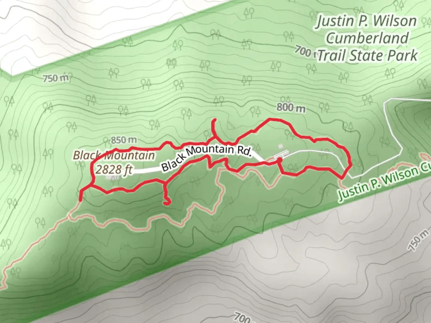 An image depicting the trail Grassy Cove Trail and Black Mountain North Loop and its surrounding area.