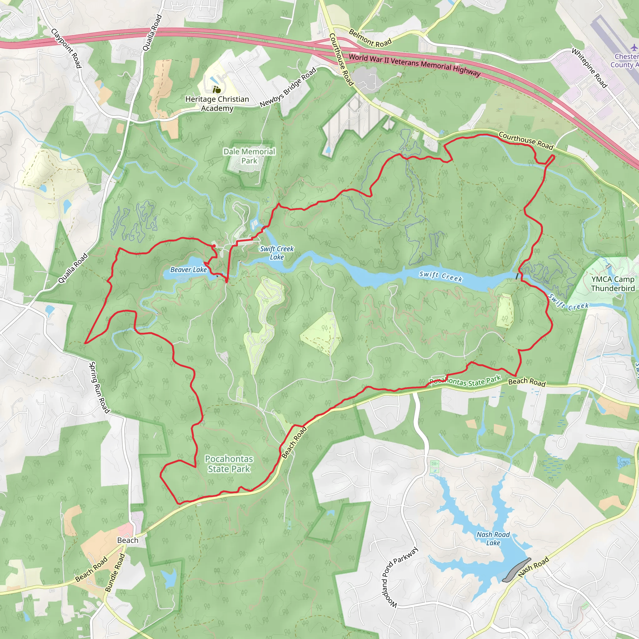 Swift Creek and Beaver Lake Loop mobile static map