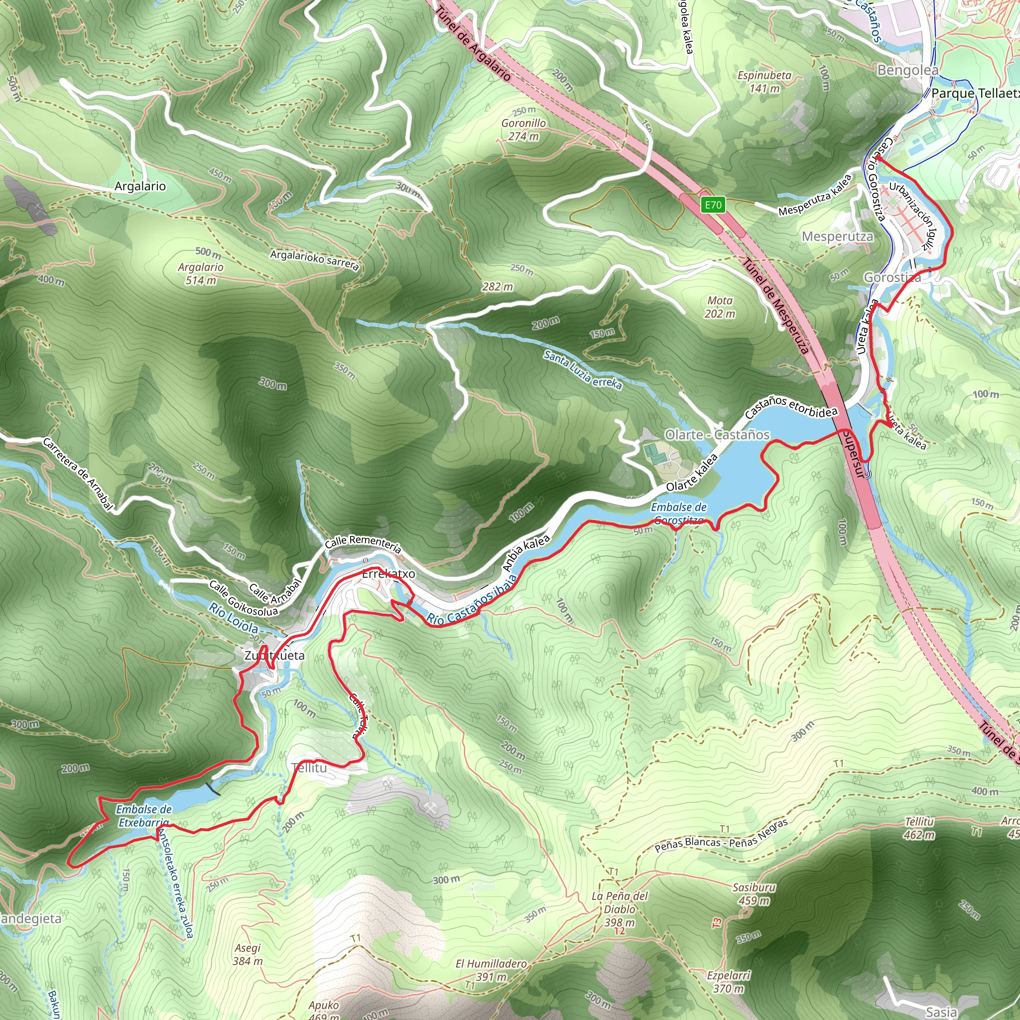 Gorostiza Reservoir and Etxebarría Reservoir PR BI 210 mobile static map