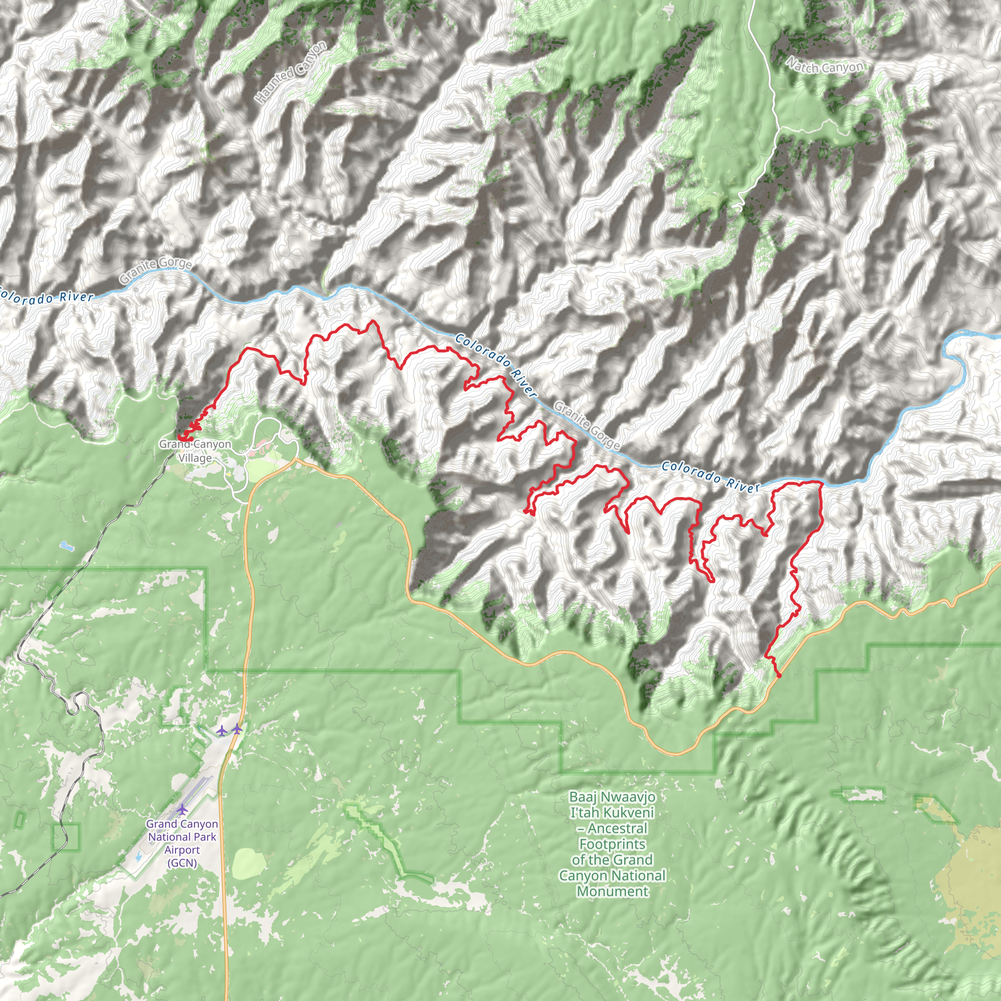 East Tonto Trail via New Hance Trail mobile static map