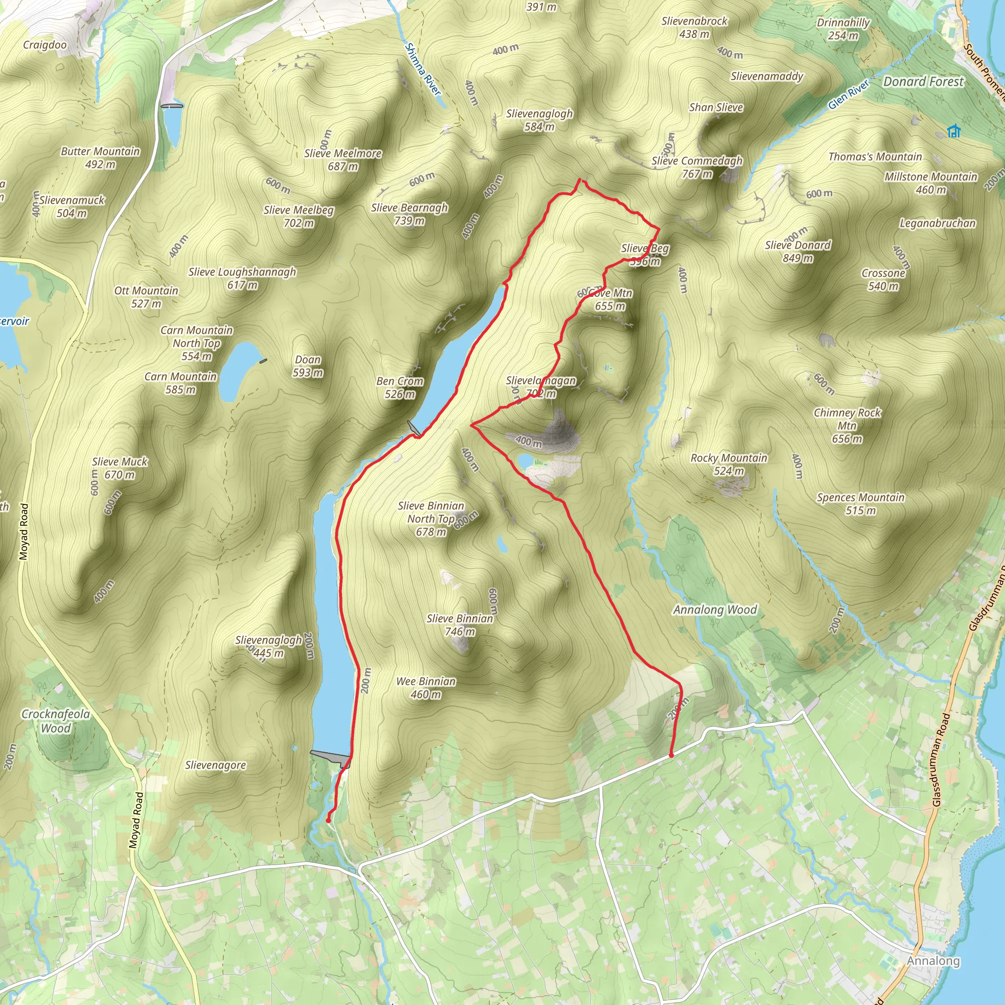 Slievelamagan to Ben Crom and Silent Valley Reservoir mobile static map
