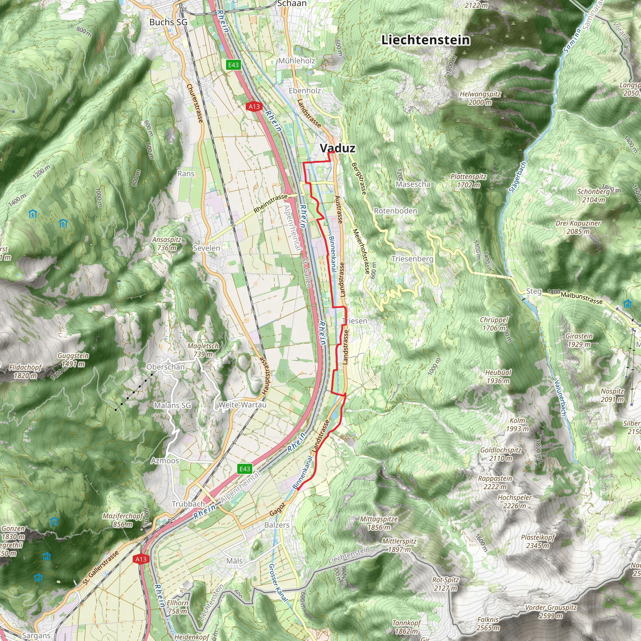 Vaduz - Balzers Trail mobile static map