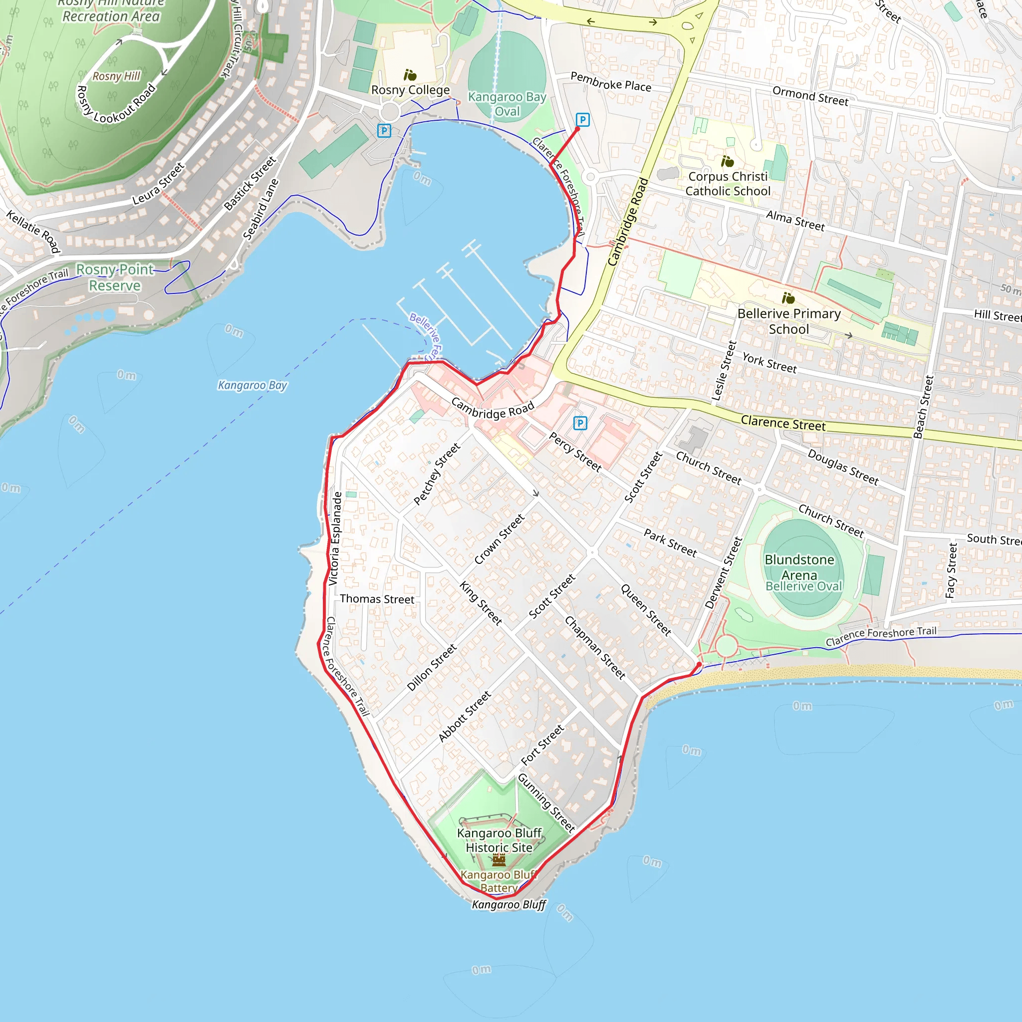 Clarence Foreshore Trail - Kangaroo Bay to Bellerive Beach mobile static map